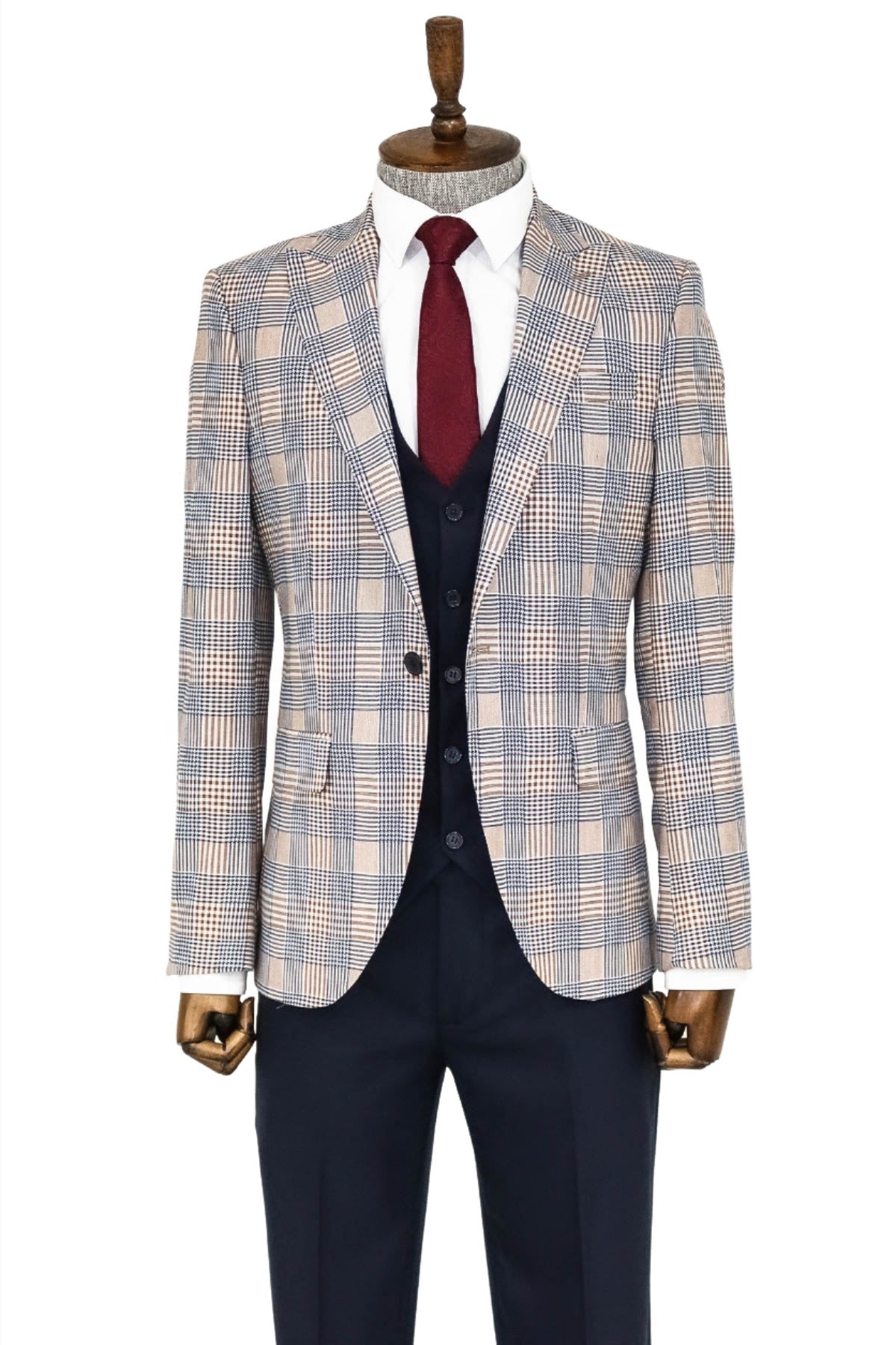 KOALA SYDNEY Checked Slim Fit Brown Men Suit -