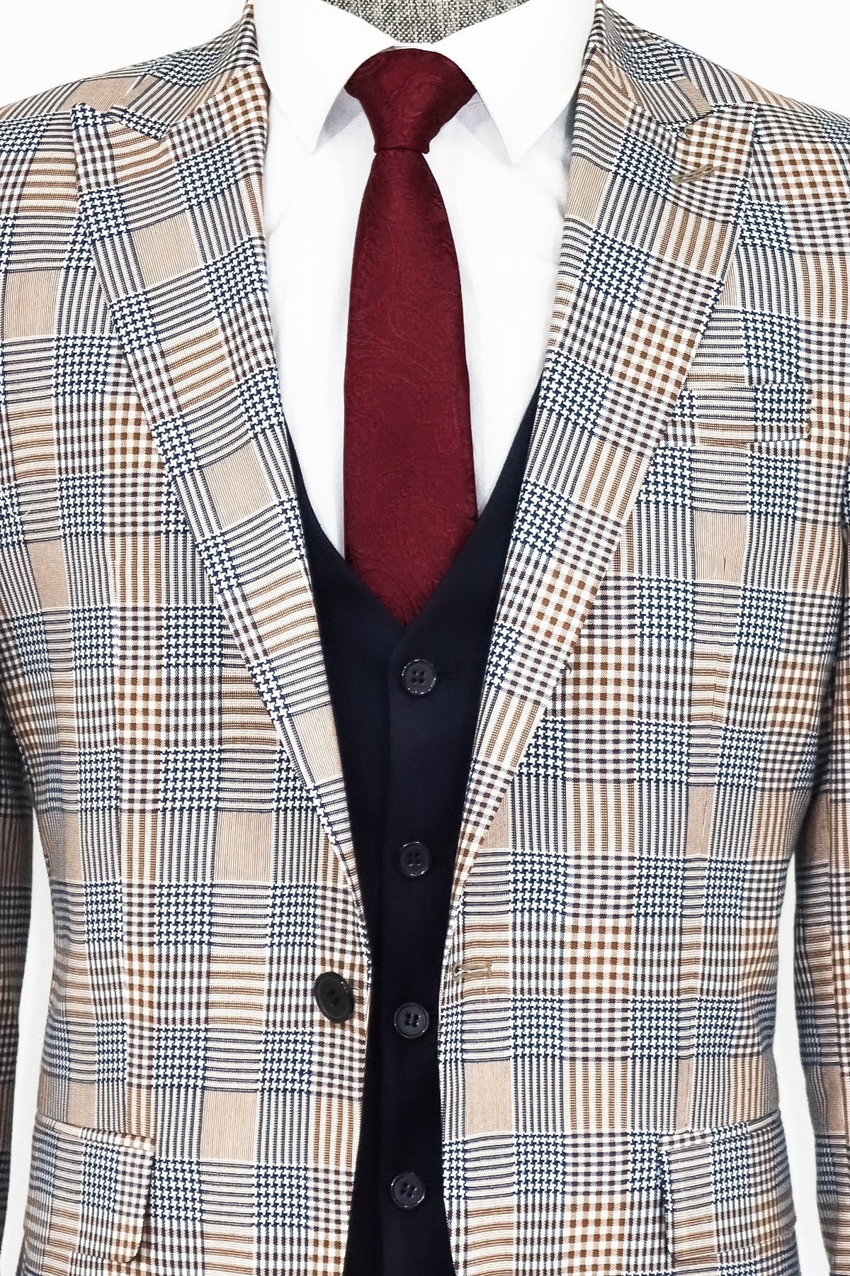 KOALA SYDNEY Checked Slim Fit Brown Men Suit -