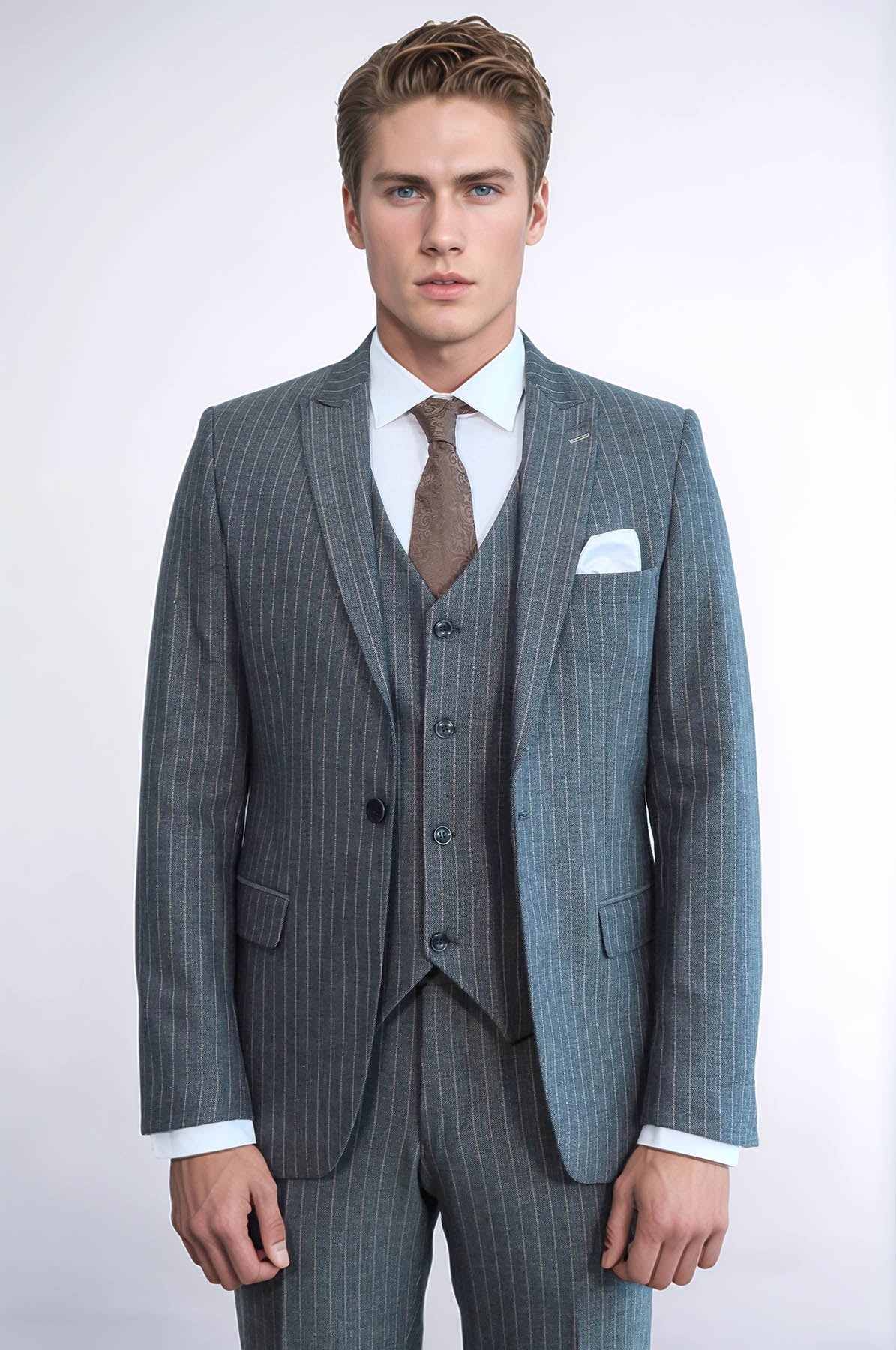 Striped Slim Fit Antracite Men Suit - Wessi