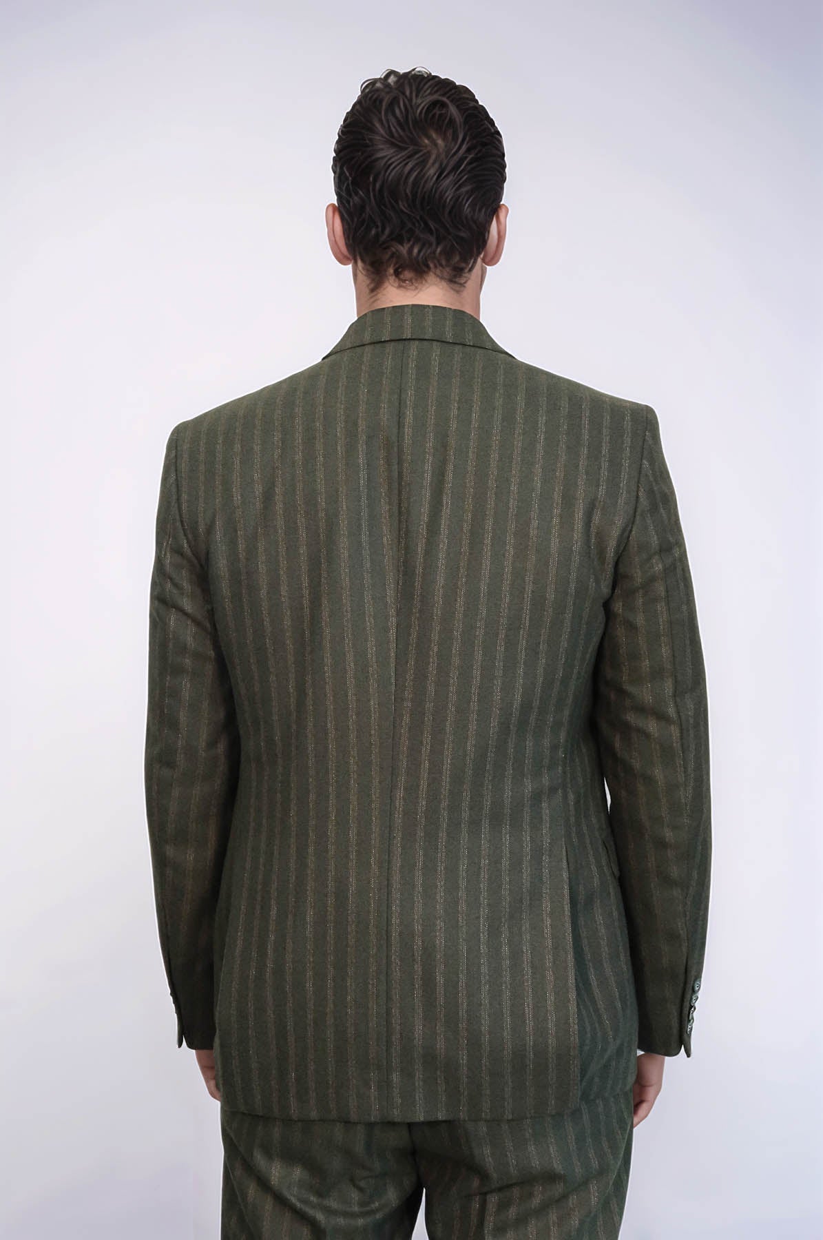 KOALA SYDNEY Green Striped Slim-Fit Vested Suit -