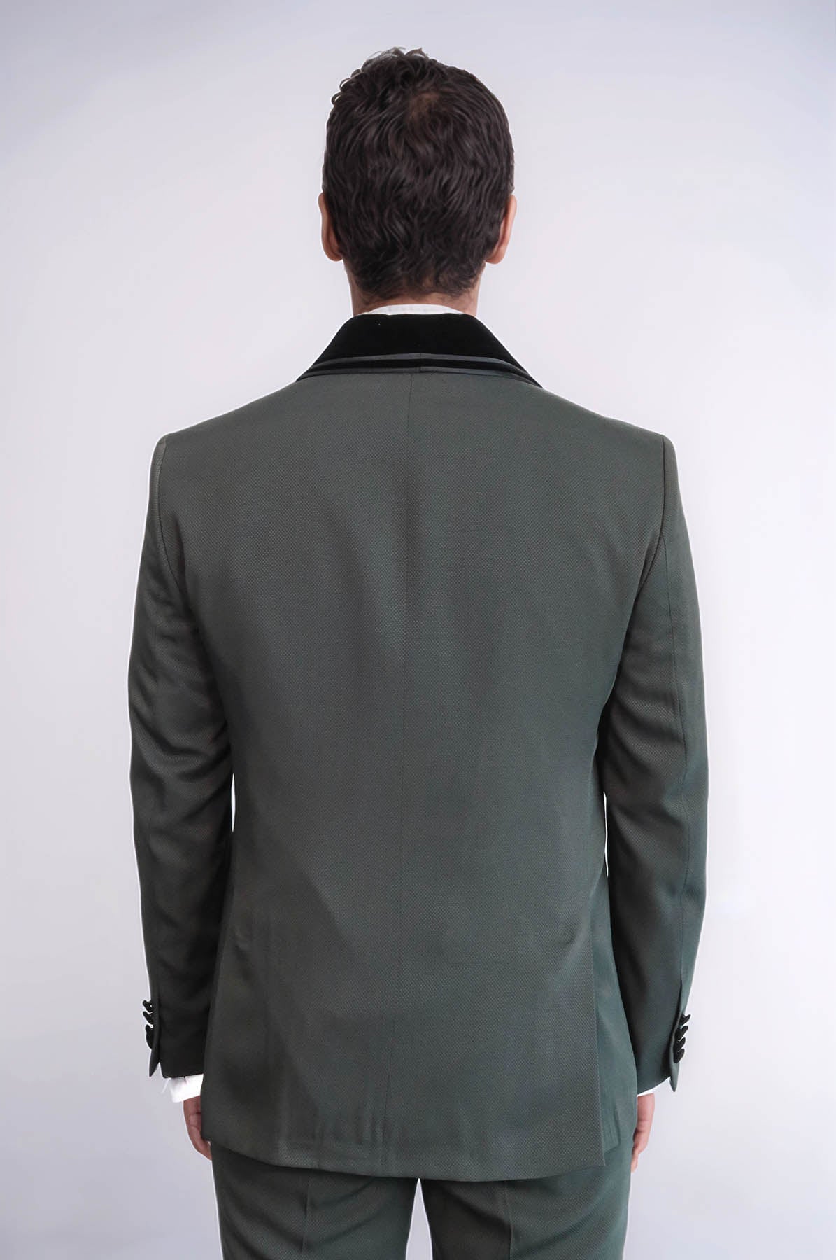 KOALA SYDNEY 3 Piece Trim Detailed Self-Patterned Velvet Shawl Collar Khaki Men's Tuxedo