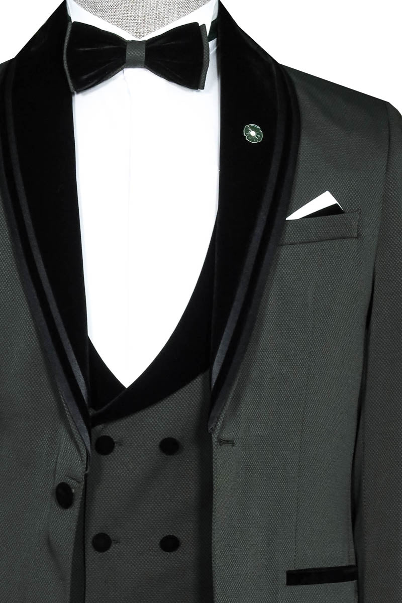 KOALA SYDNEY Green Velvet and Trim-Detail Waistcoat Tuxedo with White Shirt Look Evening Event Style