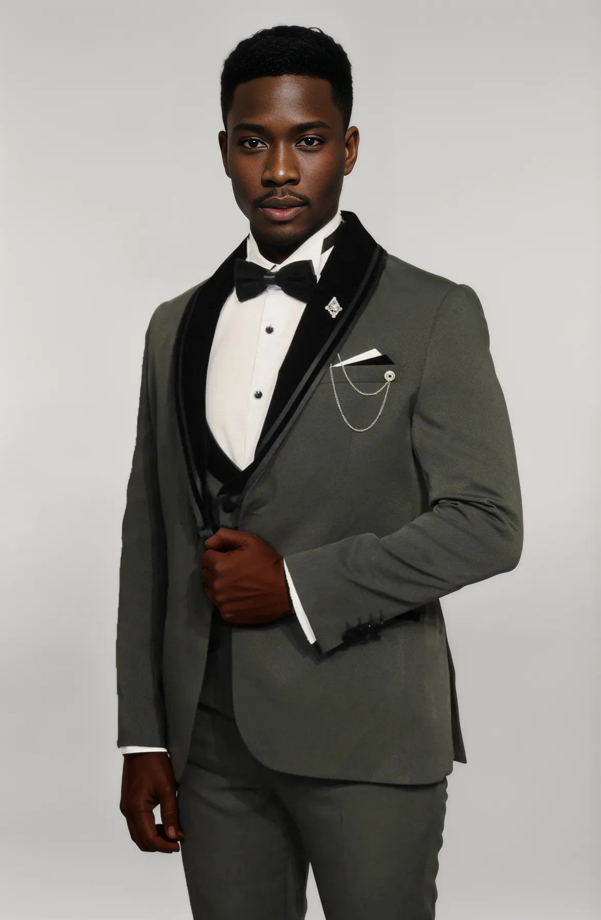 KOALA SYDNEY Green Velvet and Trim-Detail Waistcoat Tuxedo with White Shirt Look Evening Event Style