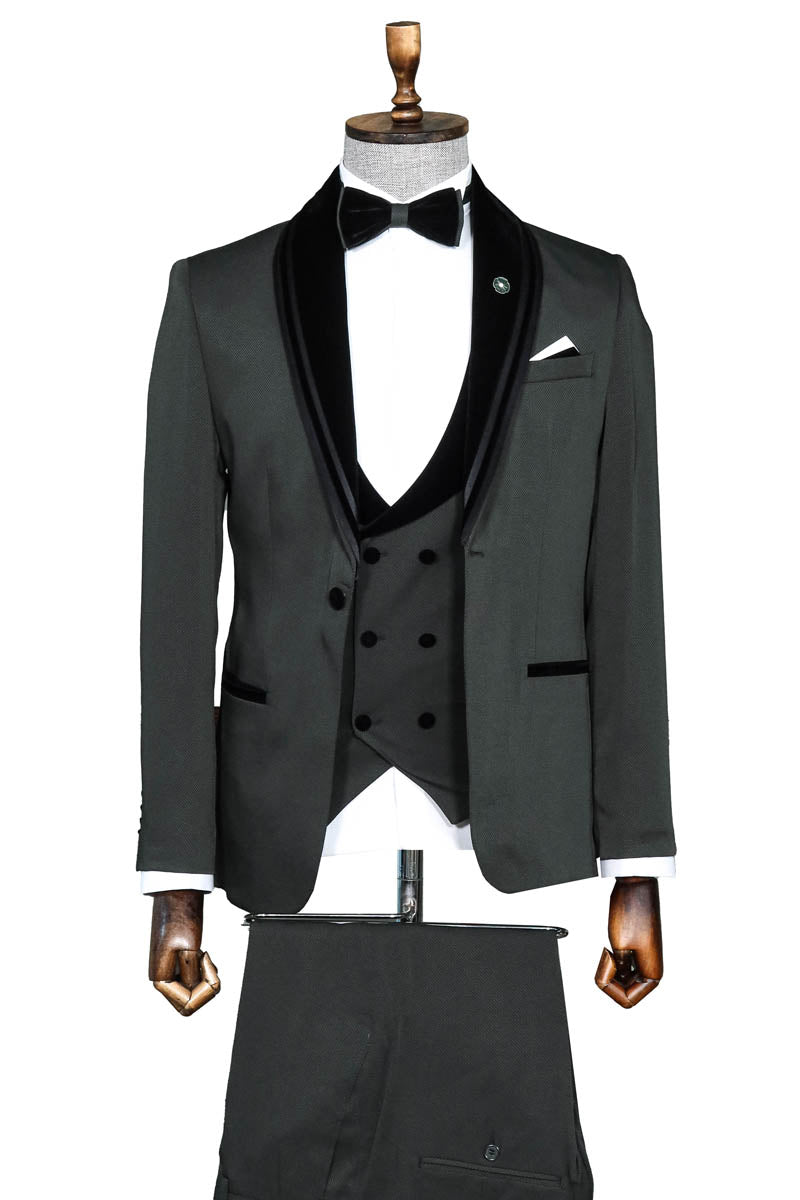 KOALA SYDNEY Green Velvet and Trim-Detail Waistcoat Tuxedo with White Shirt Look Evening Event Style