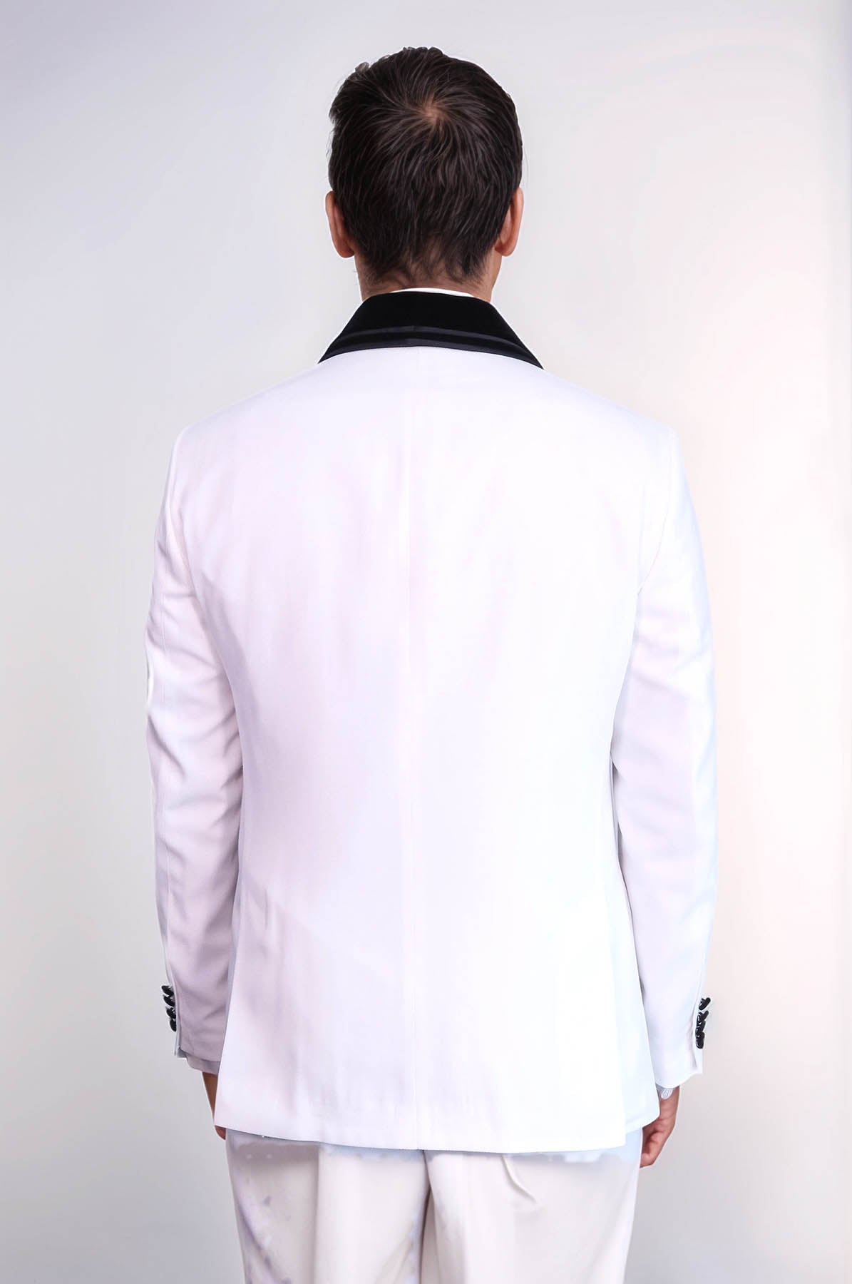 KOALA SYDNEY 3 Piece Trim Detailed Self-Patterned Velvet Shawl Collar White Men's Tuxedo