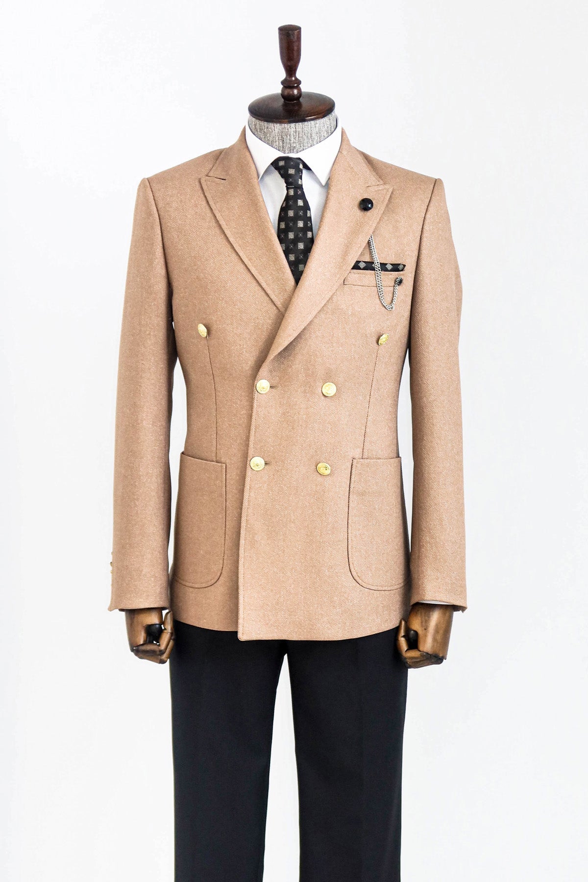 Double Breasted Slim Fit Cream Men Blazer and Trousers Combination-