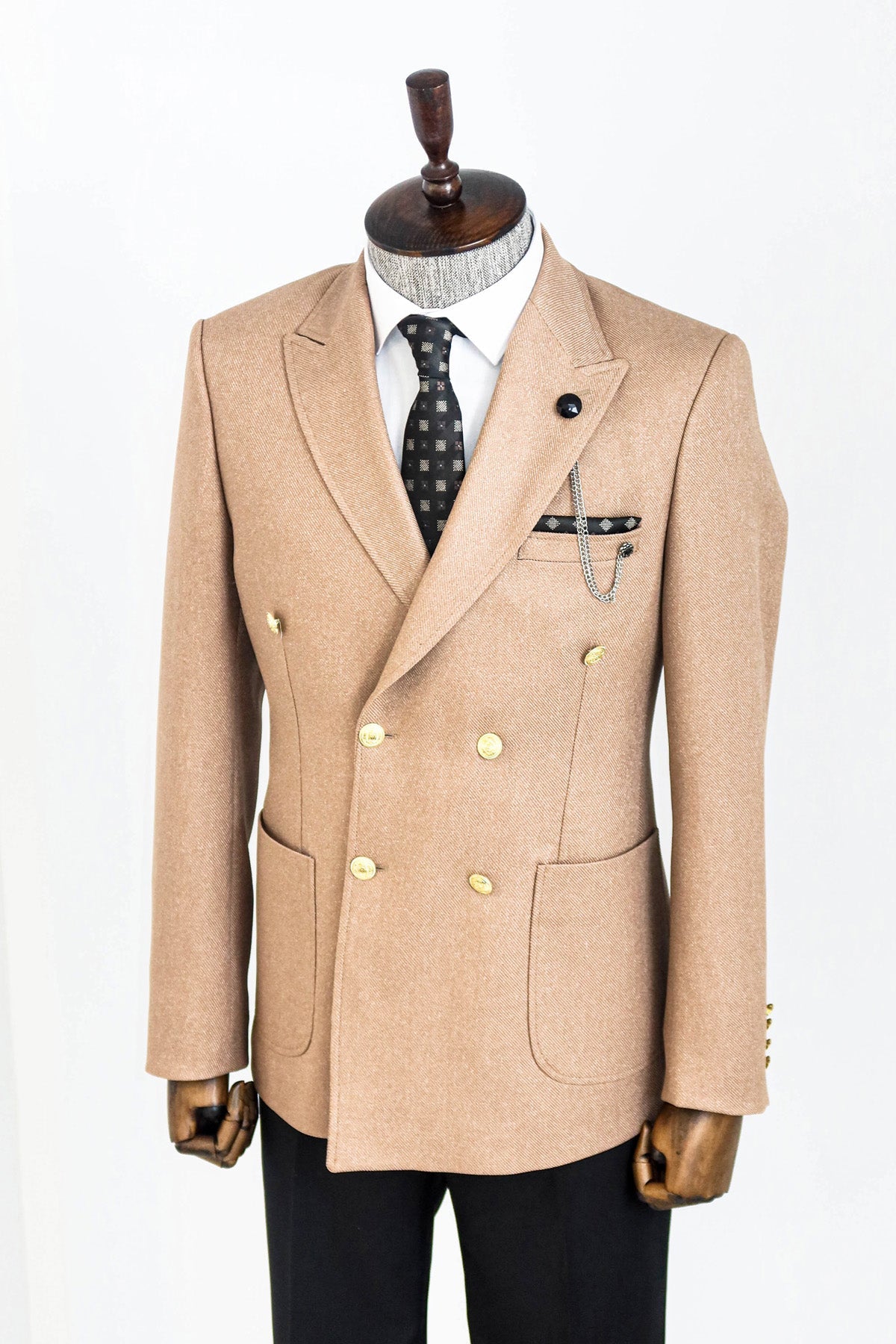 Double Breasted Slim Fit Cream Men Blazer and Trousers Combination-