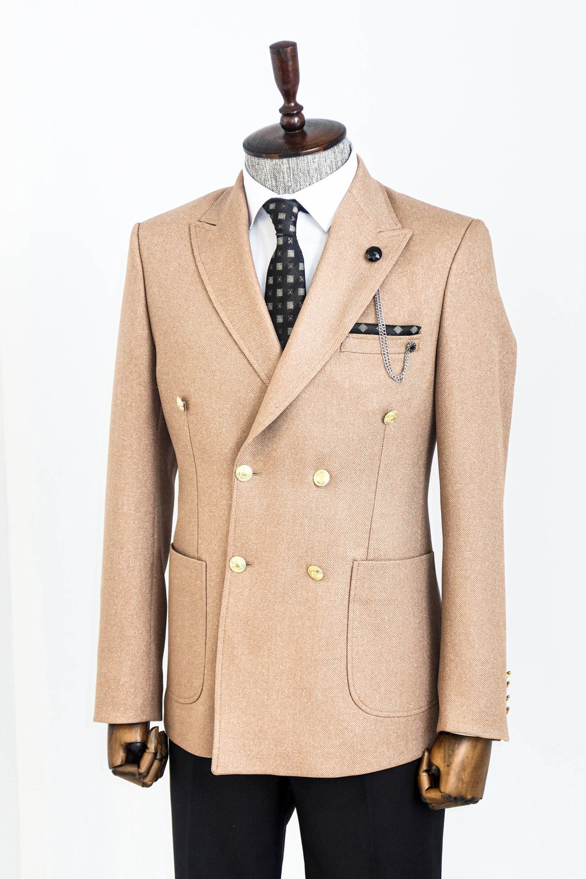 Double Breasted Slim Fit Cream Men Blazer and Trousers Combination-