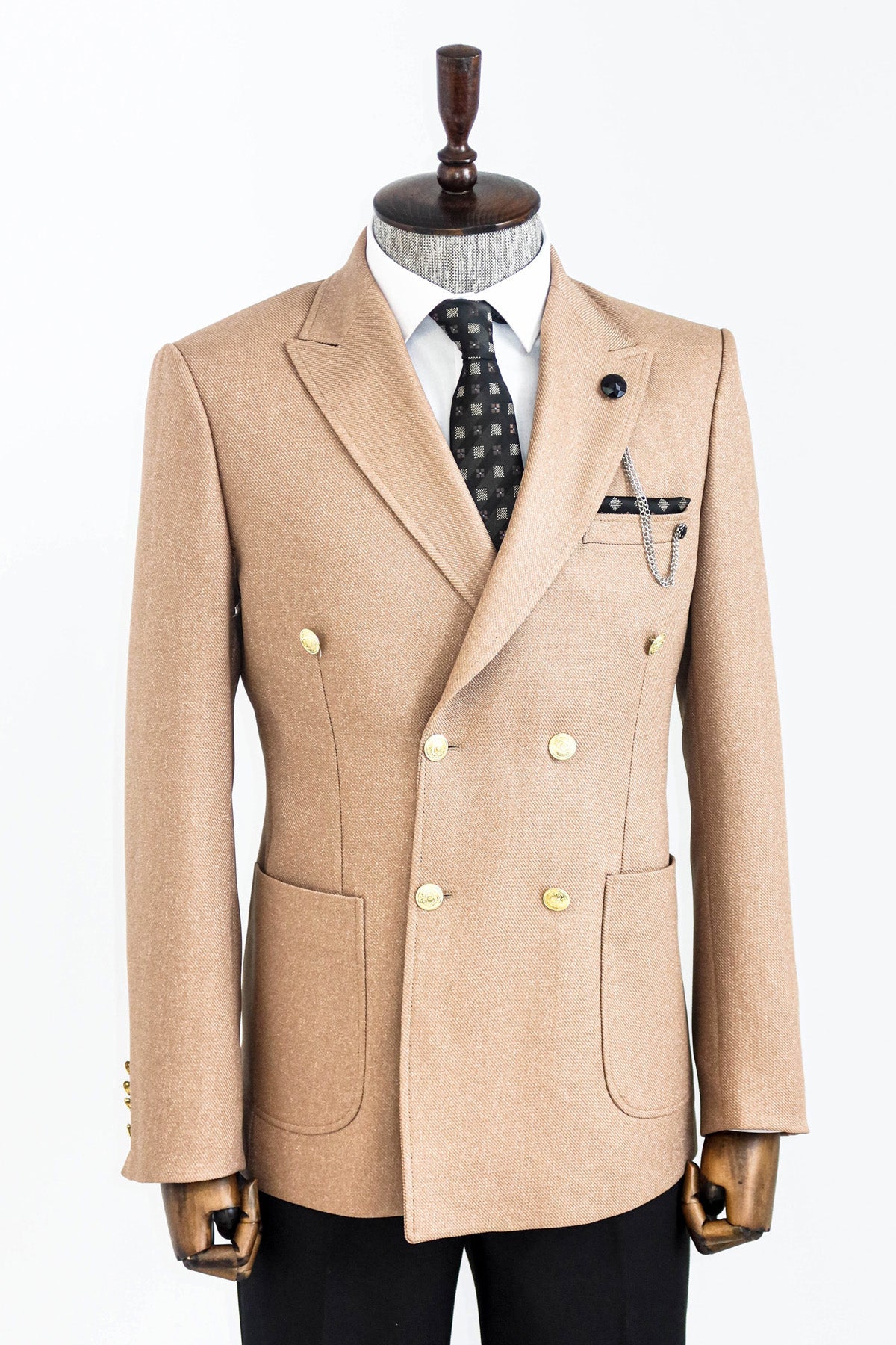 Double Breasted Slim Fit Cream Men Blazer and Trousers Combination-