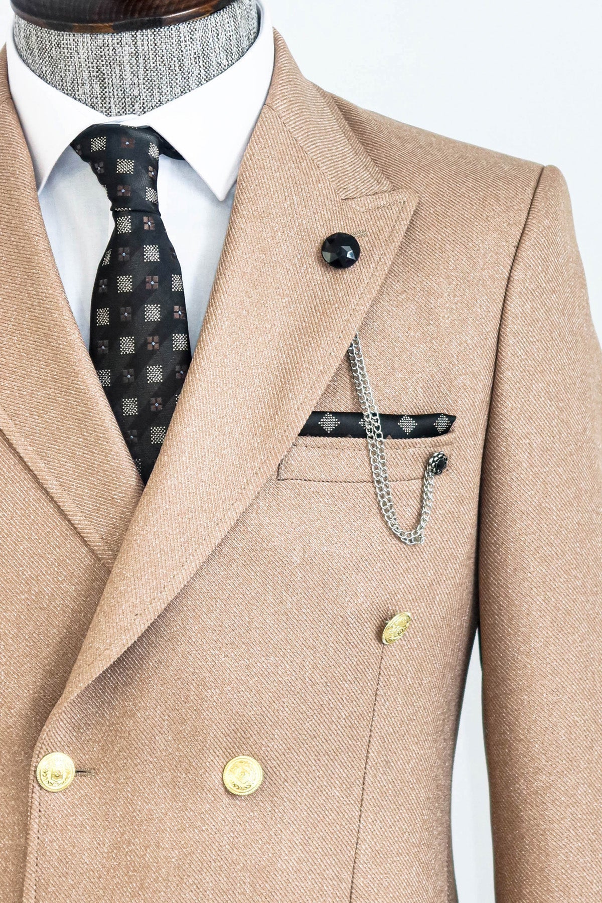 Double Breasted Slim Fit Cream Men Blazer and Trousers Combination-