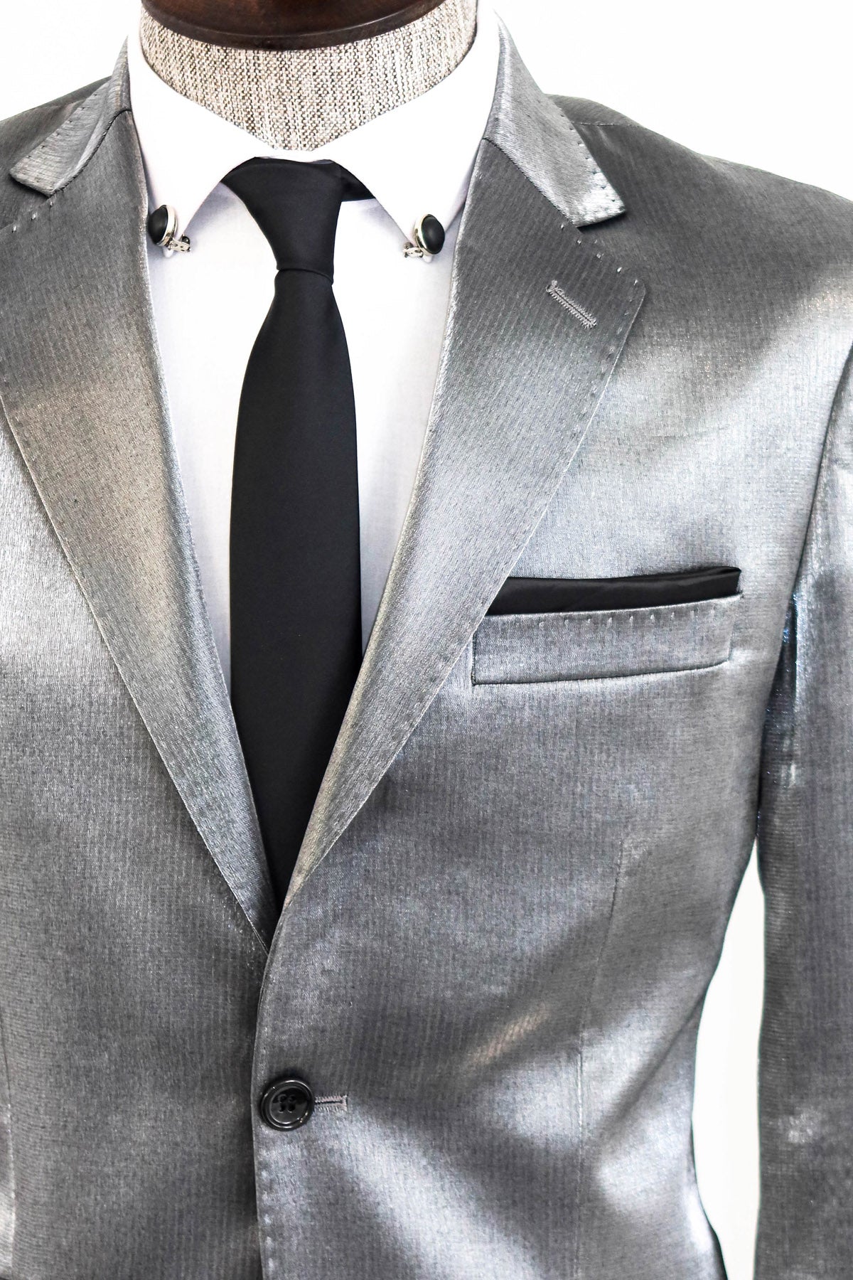KOALA SYDNEY Two Buttons Two Piece Slim Fit Satin Grey Men Suit