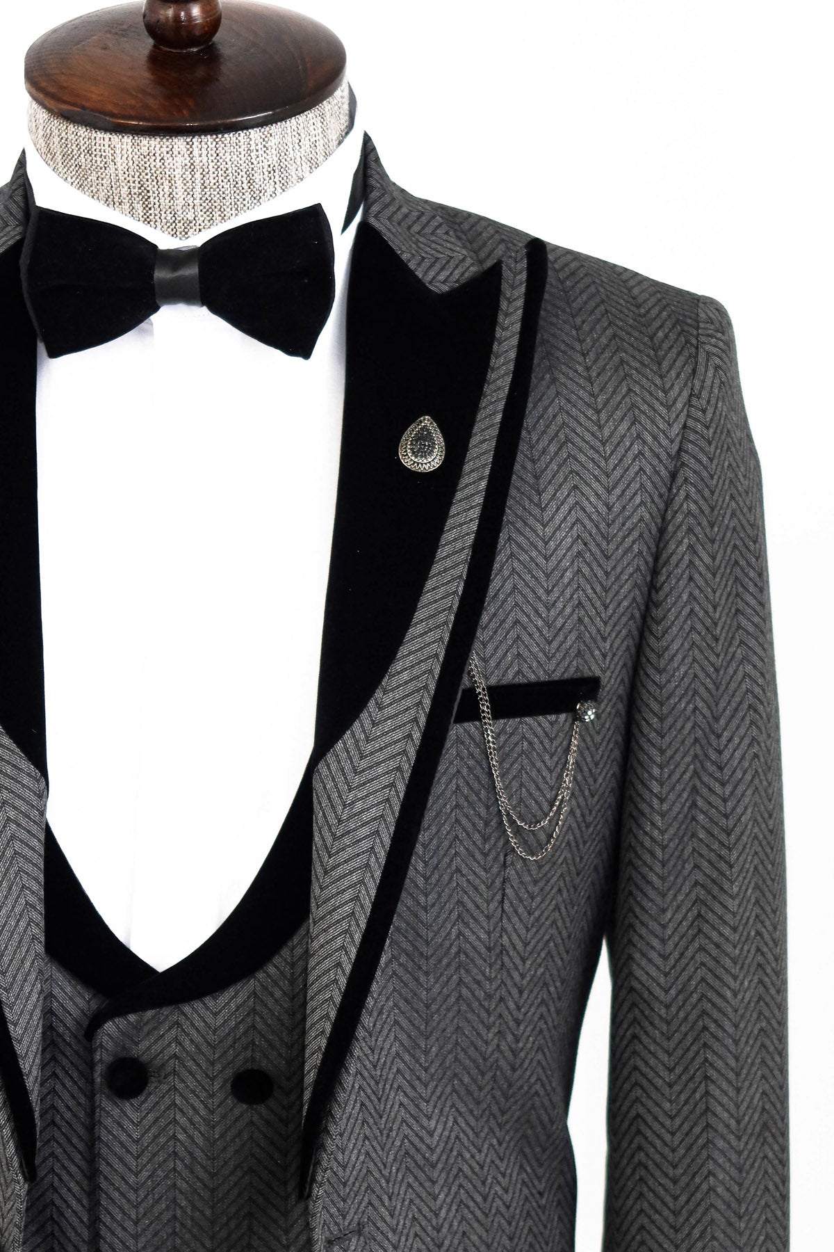 KOALA SYDNEY Patterned Velvet Lapel Smoked Men Tuxedo