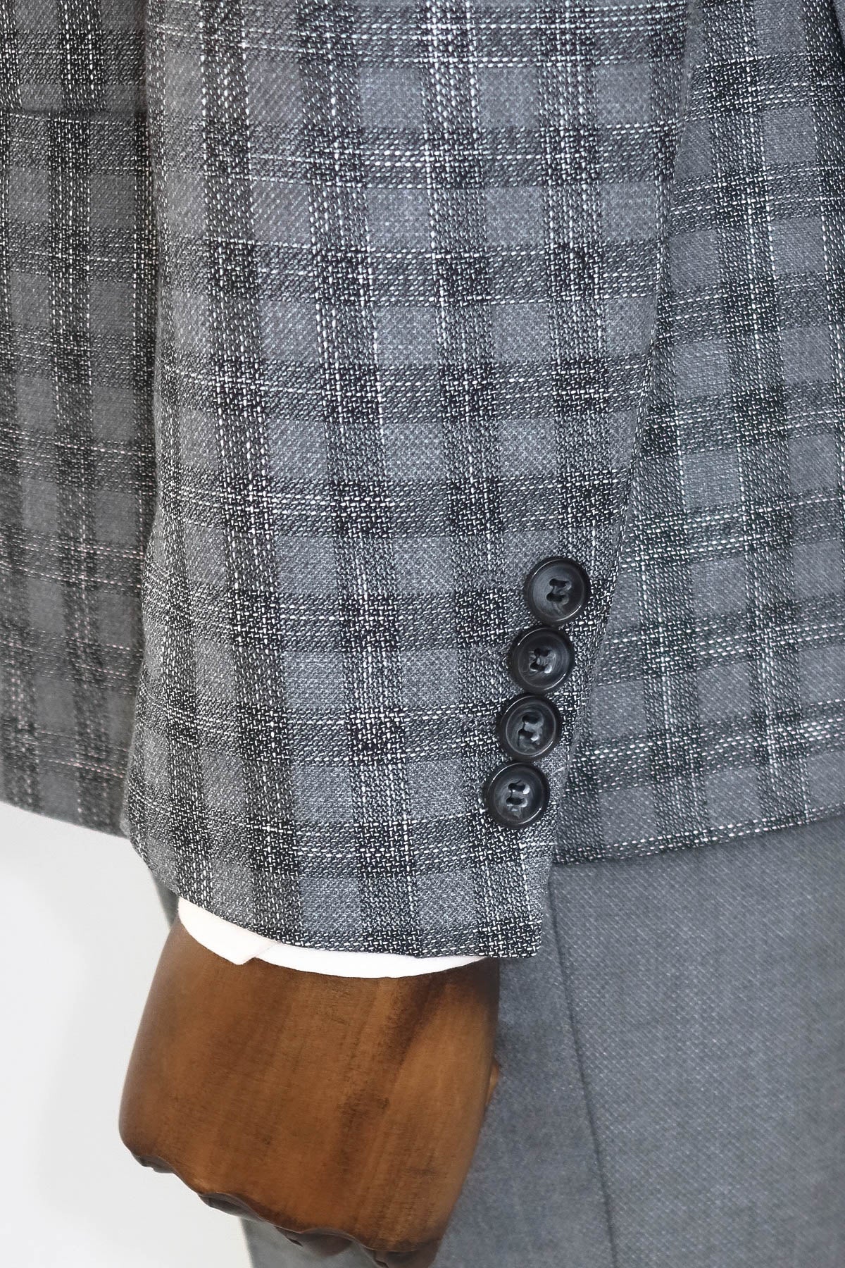Checked Vested Grey Men Suit -