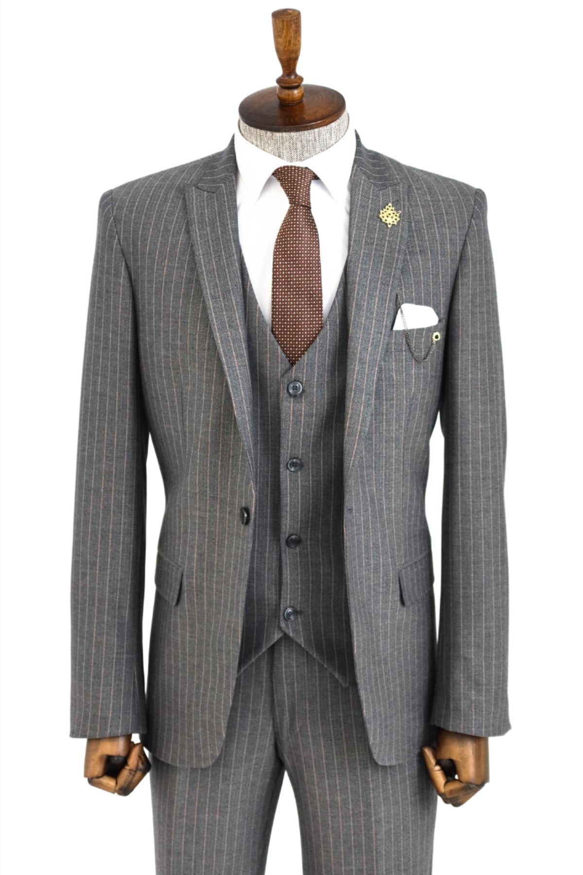 KOALA SYDNEY Striped Slim Fit Antracite Men Suit and Shirt Combination
