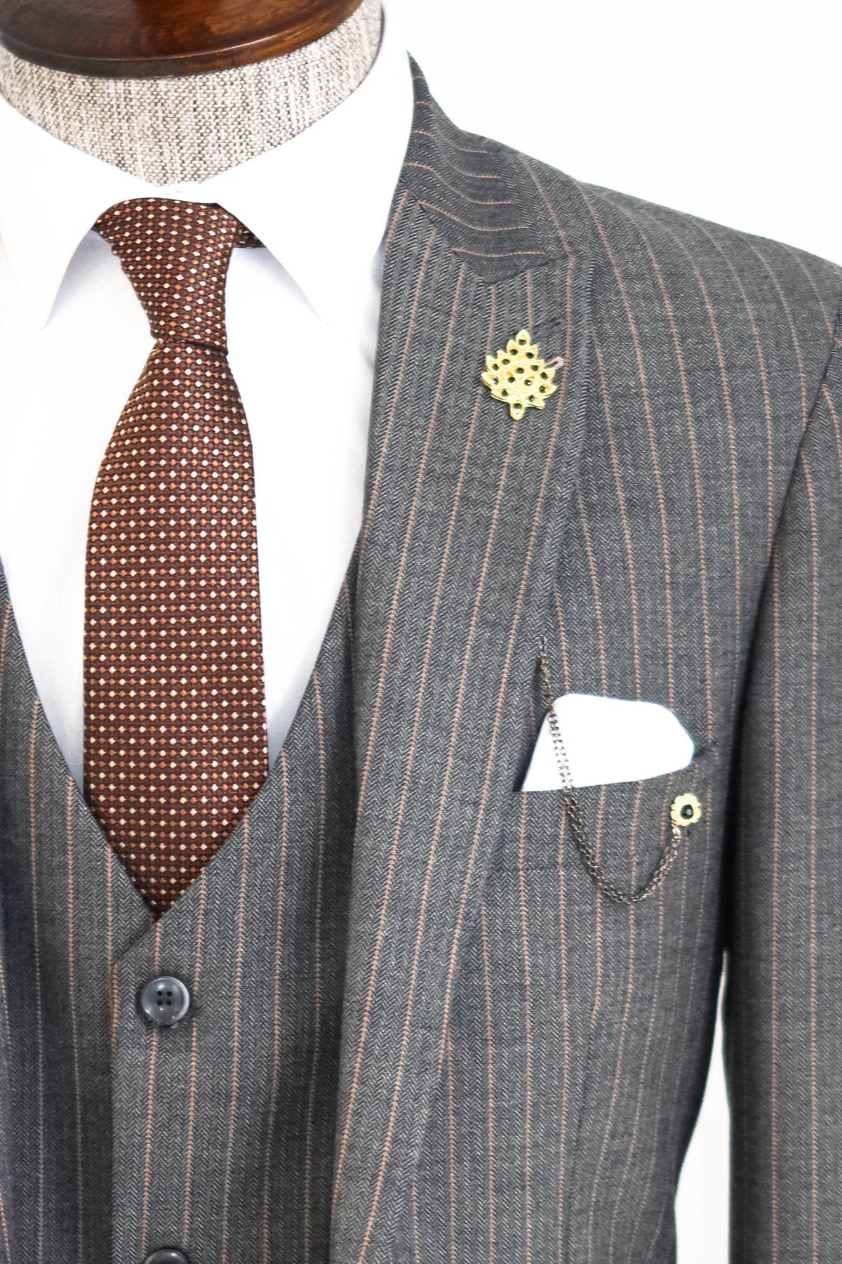KOALA SYDNEY Striped Slim Fit Antracite Men Suit and Shirt Combination