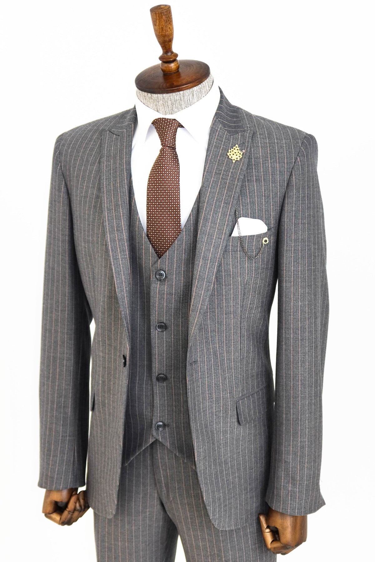 KOALA SYDNEY Striped Slim Fit Antracite Men Suit and Shirt Combination