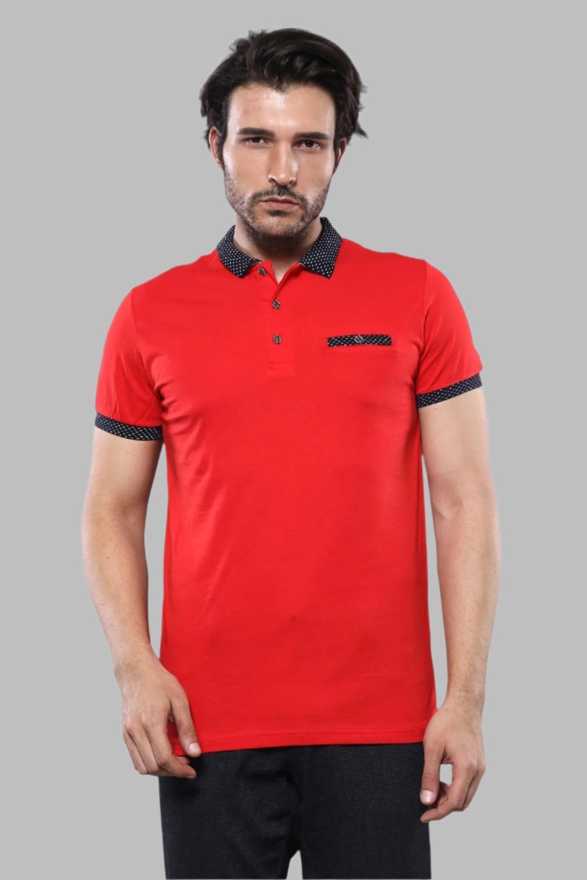Navy Detailed Men's Polo T-Shirt Red