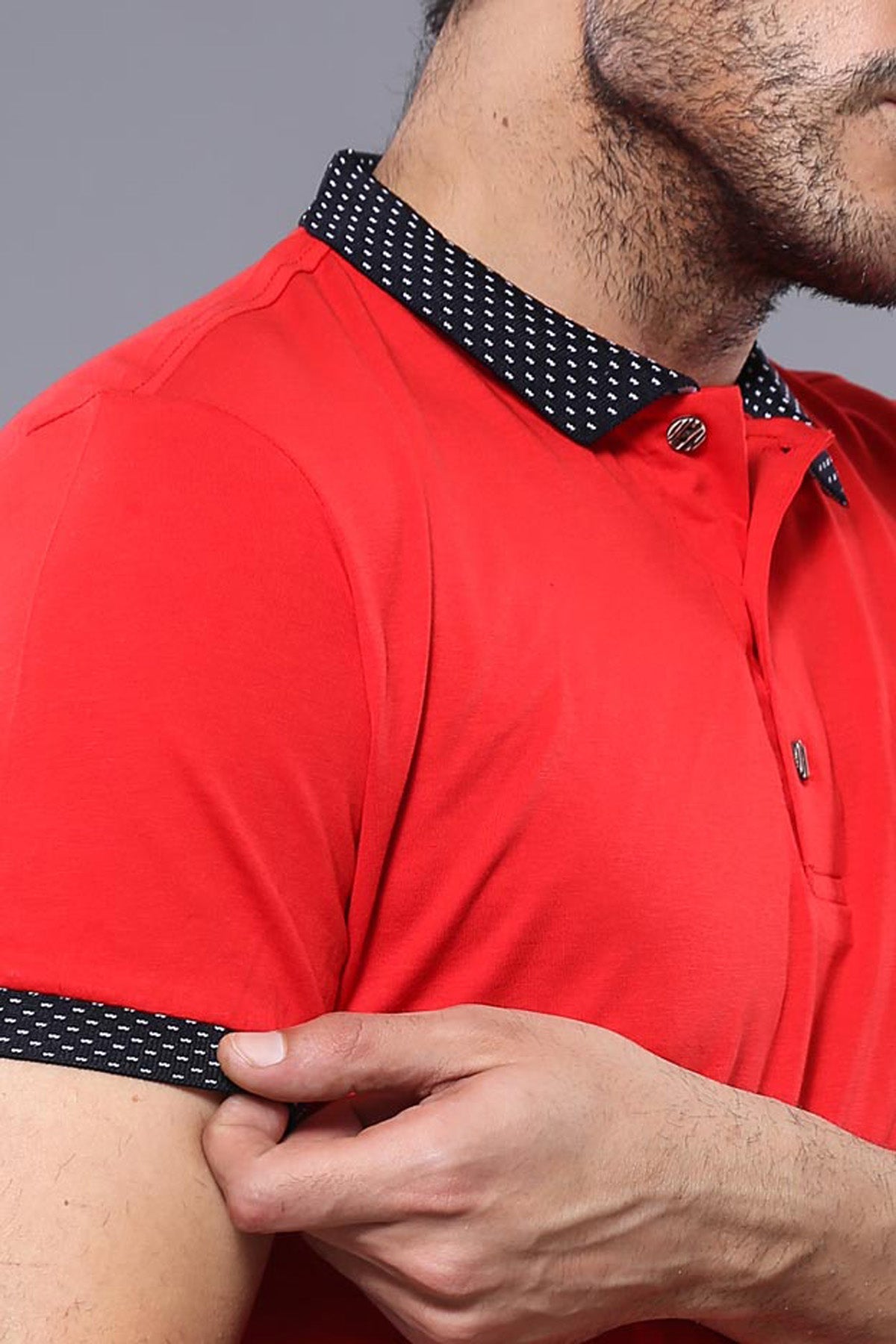 Navy Detailed Men's Polo T-Shirt Red