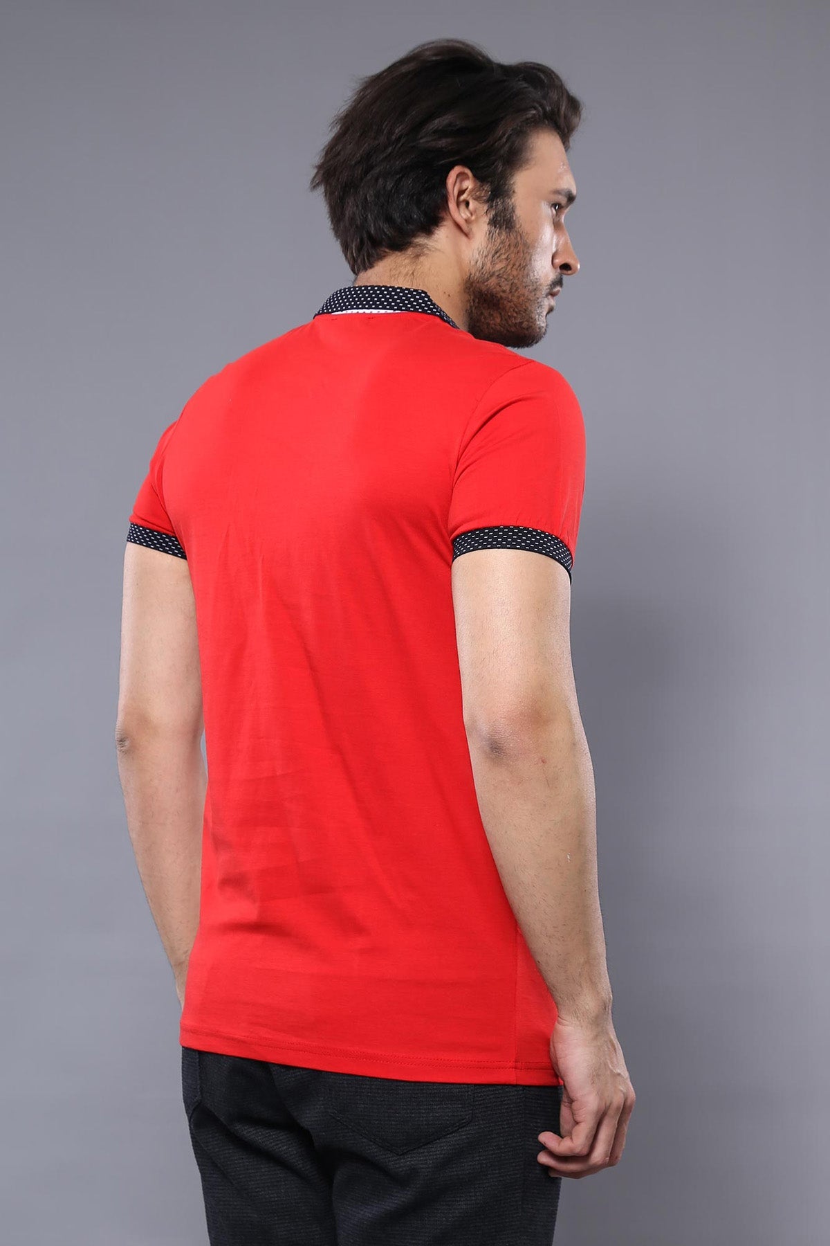 Navy Detailed Men's Polo T-Shirt Red