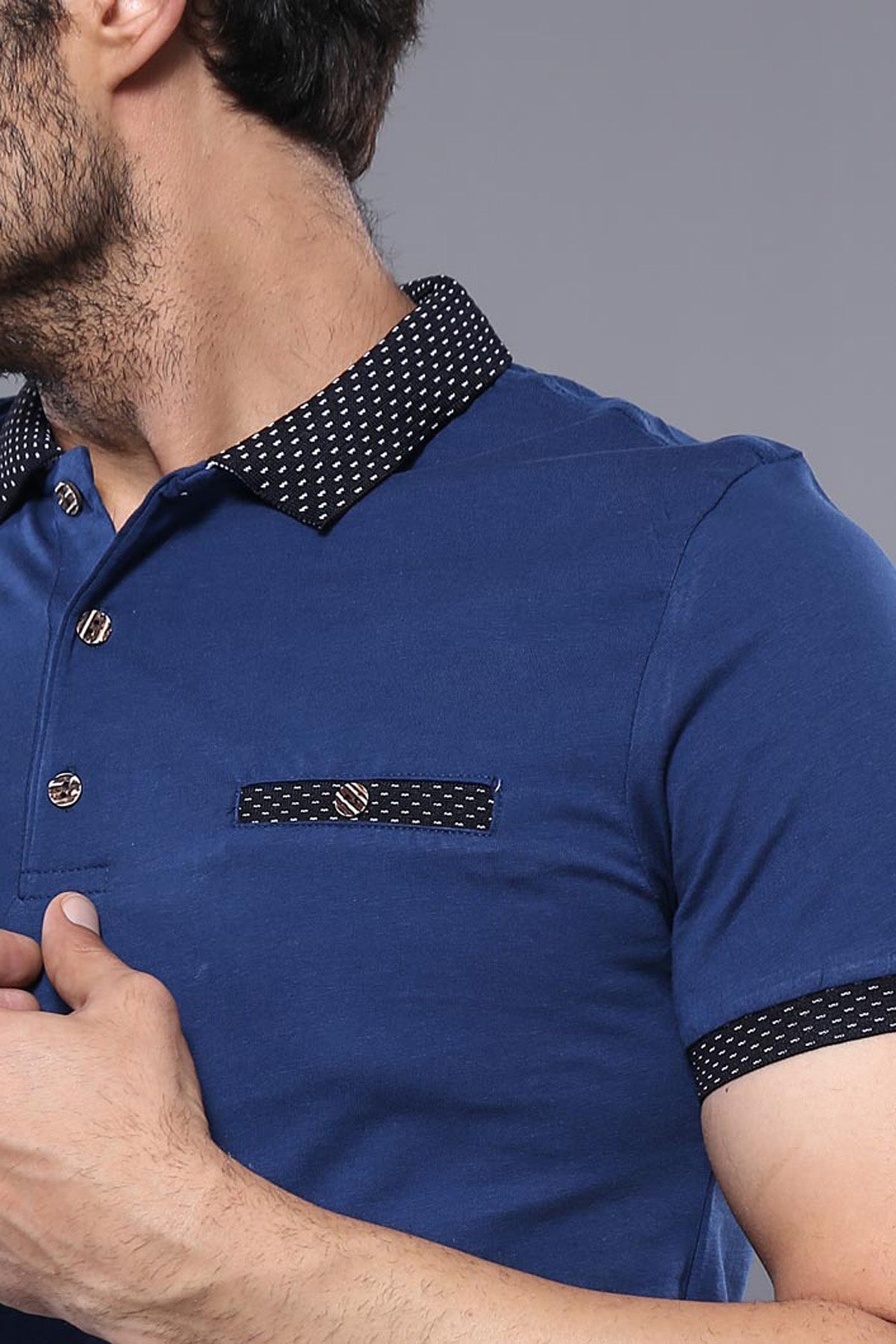 Men's Blue Polo T-Shirt Navy Detailed