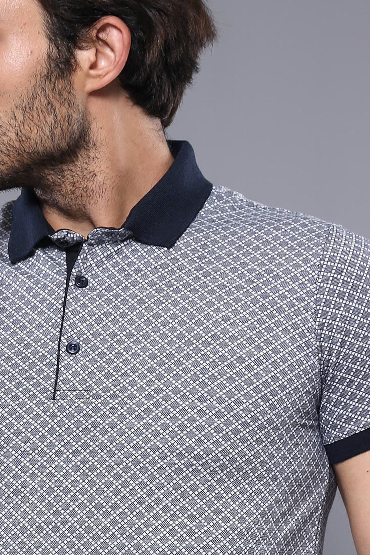 Patterned Grey Men's Polo T-Shirt