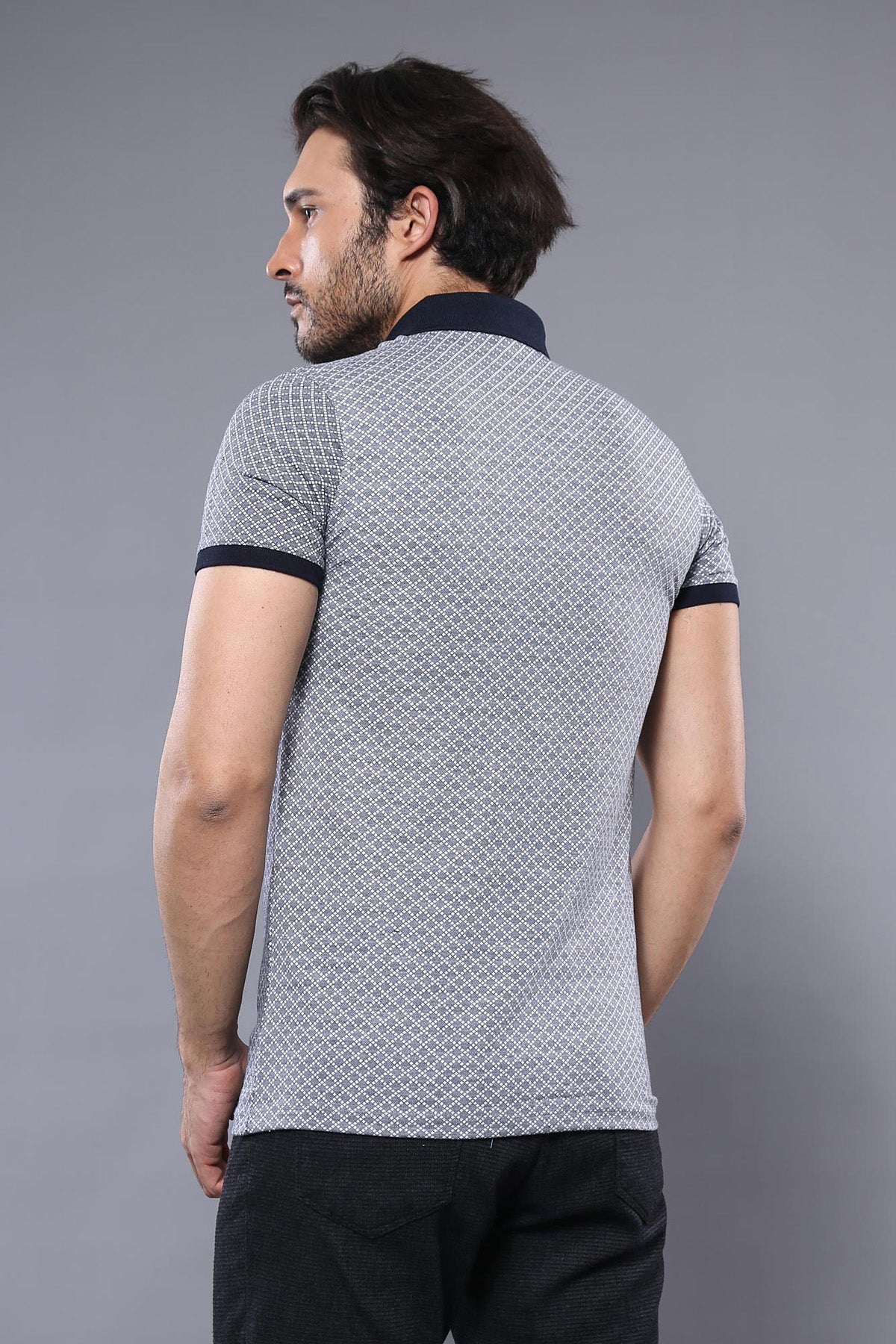 Patterned Grey Men's Polo T-Shirt