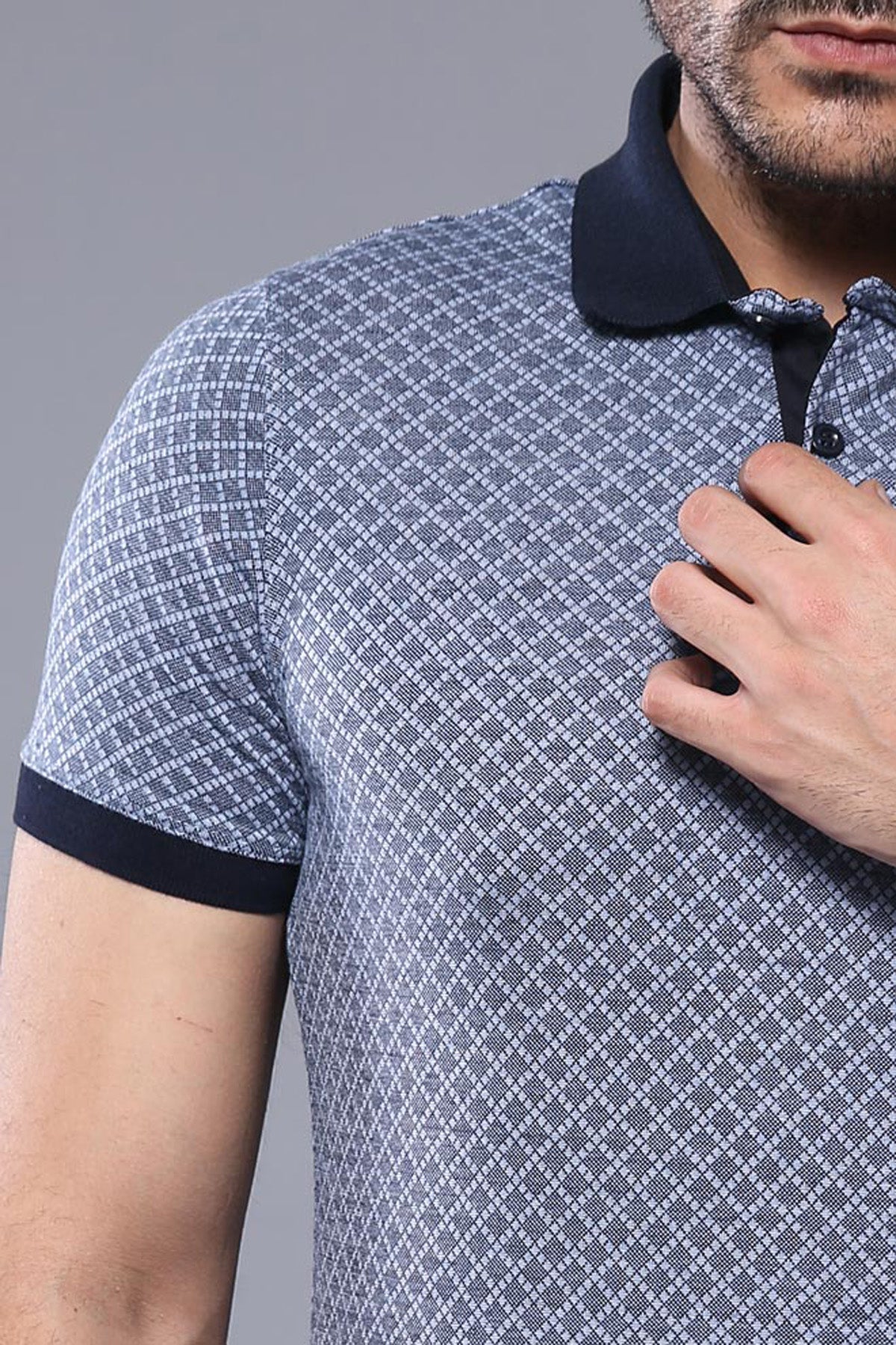 Blue Patterned Polo Men T-Shirt