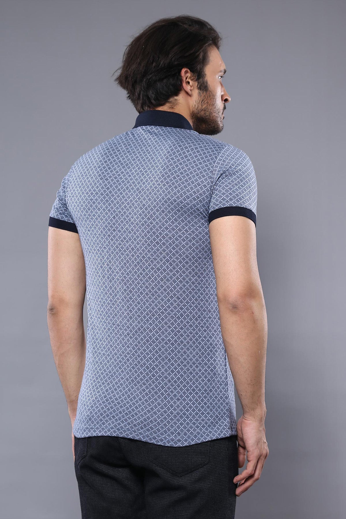 Blue Patterned Polo Men T-Shirt