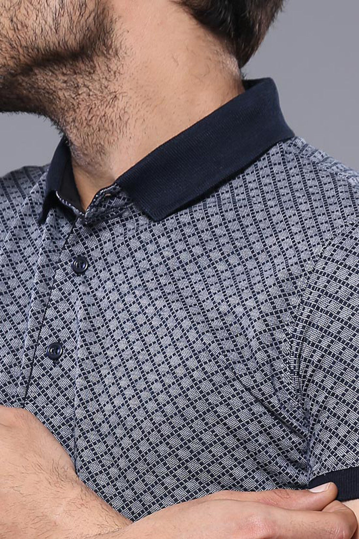 Navy Blue Polo Printed Men T-Shirt