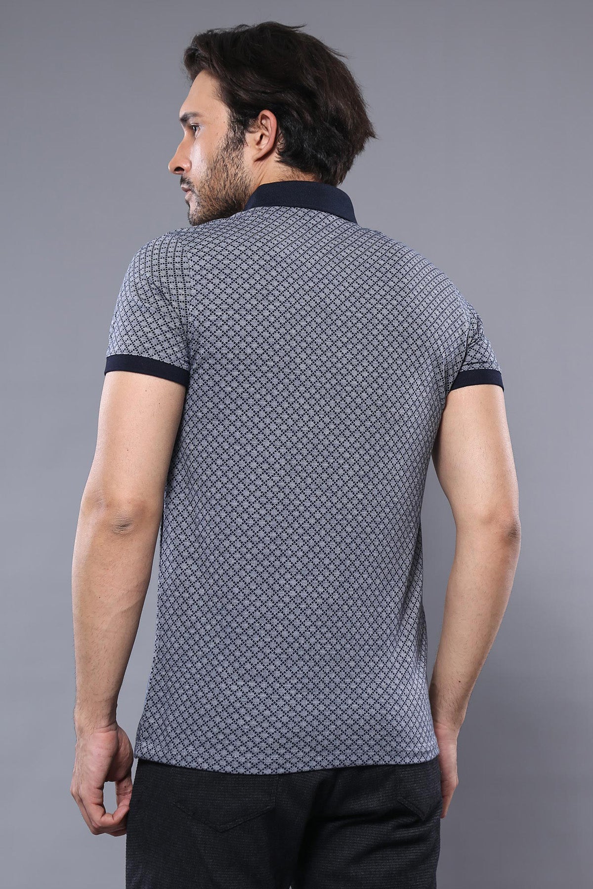 Navy Blue Polo Printed Men T-Shirt