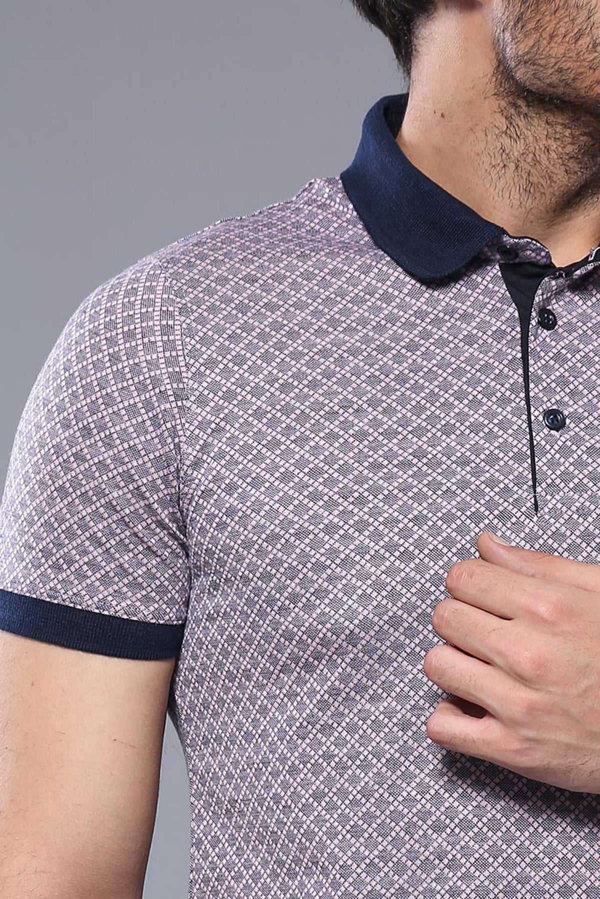 Patterned Pink Polo Men T-Shirt