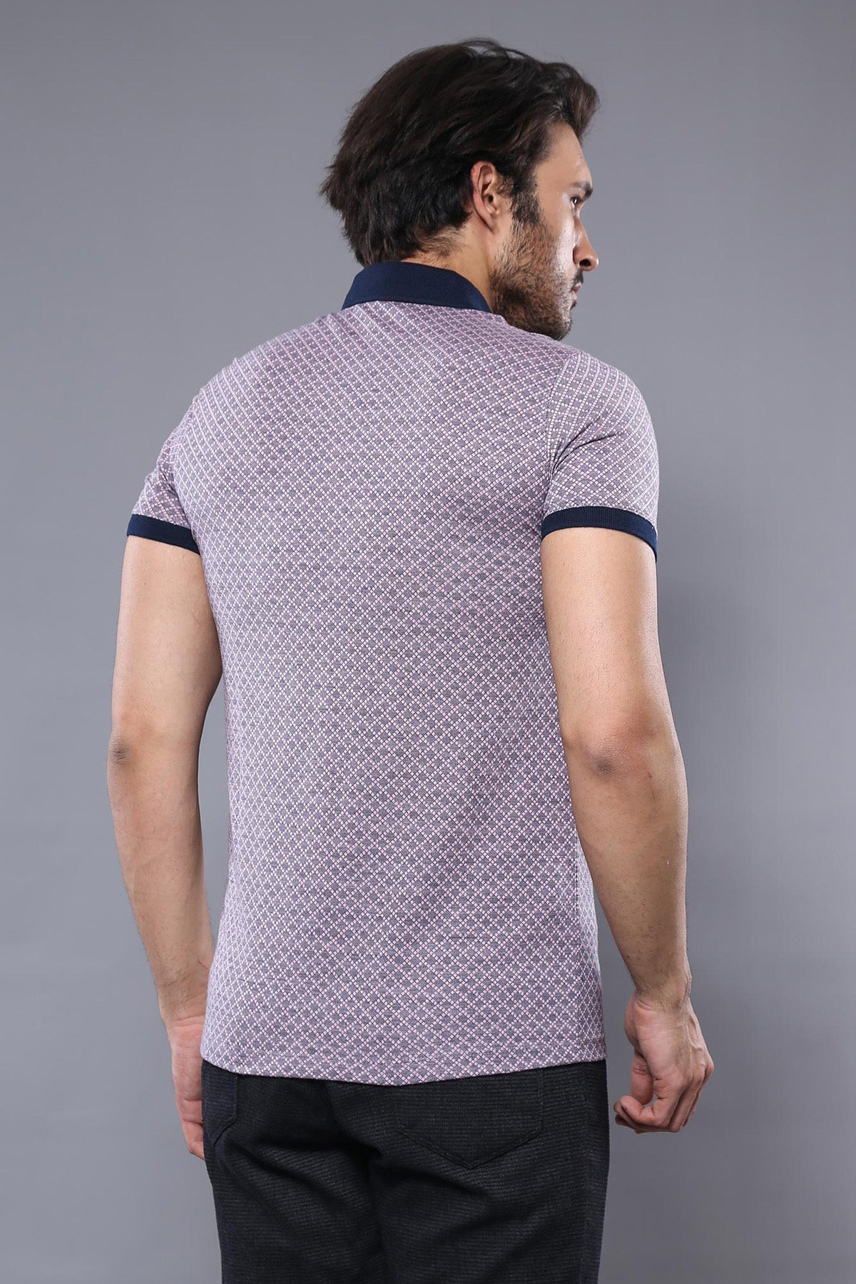Patterned Pink Polo Men T-Shirt