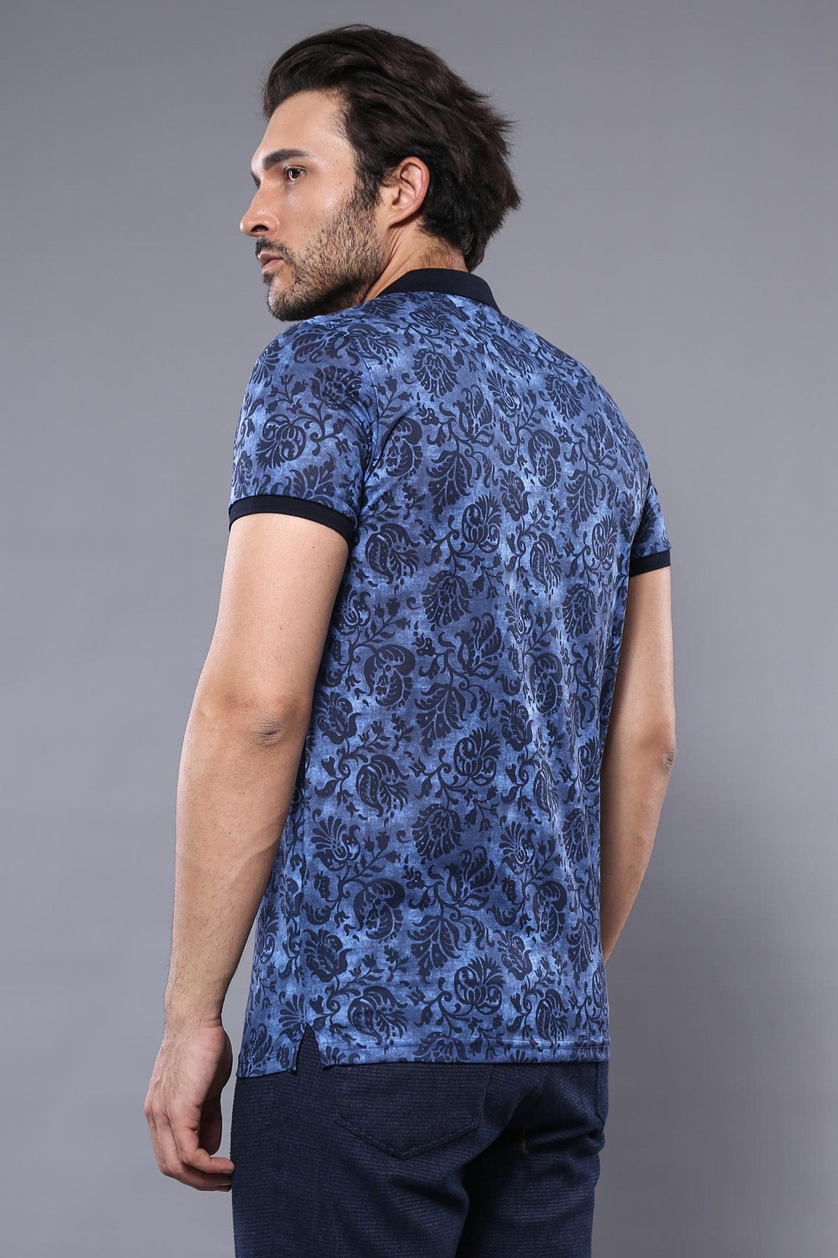 Patterned Blue Polo T-Shirt