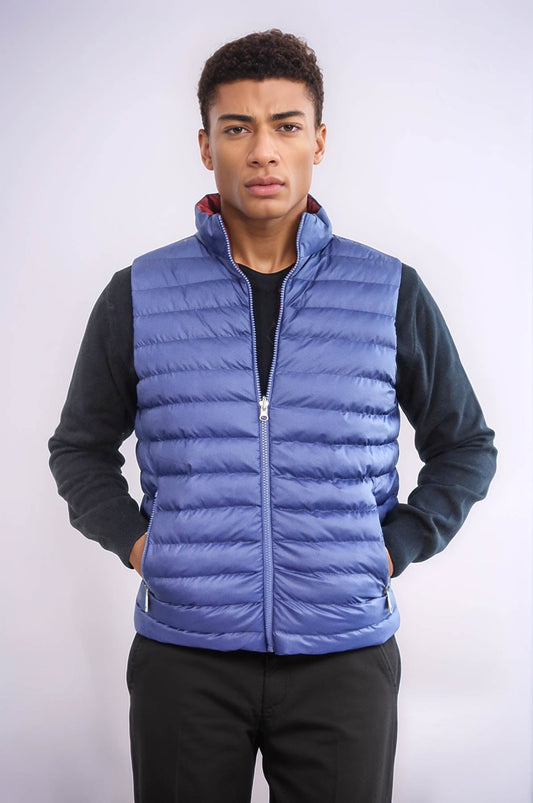 Reversible Quilted Standing Collar Indigo Blue Men Down Vest