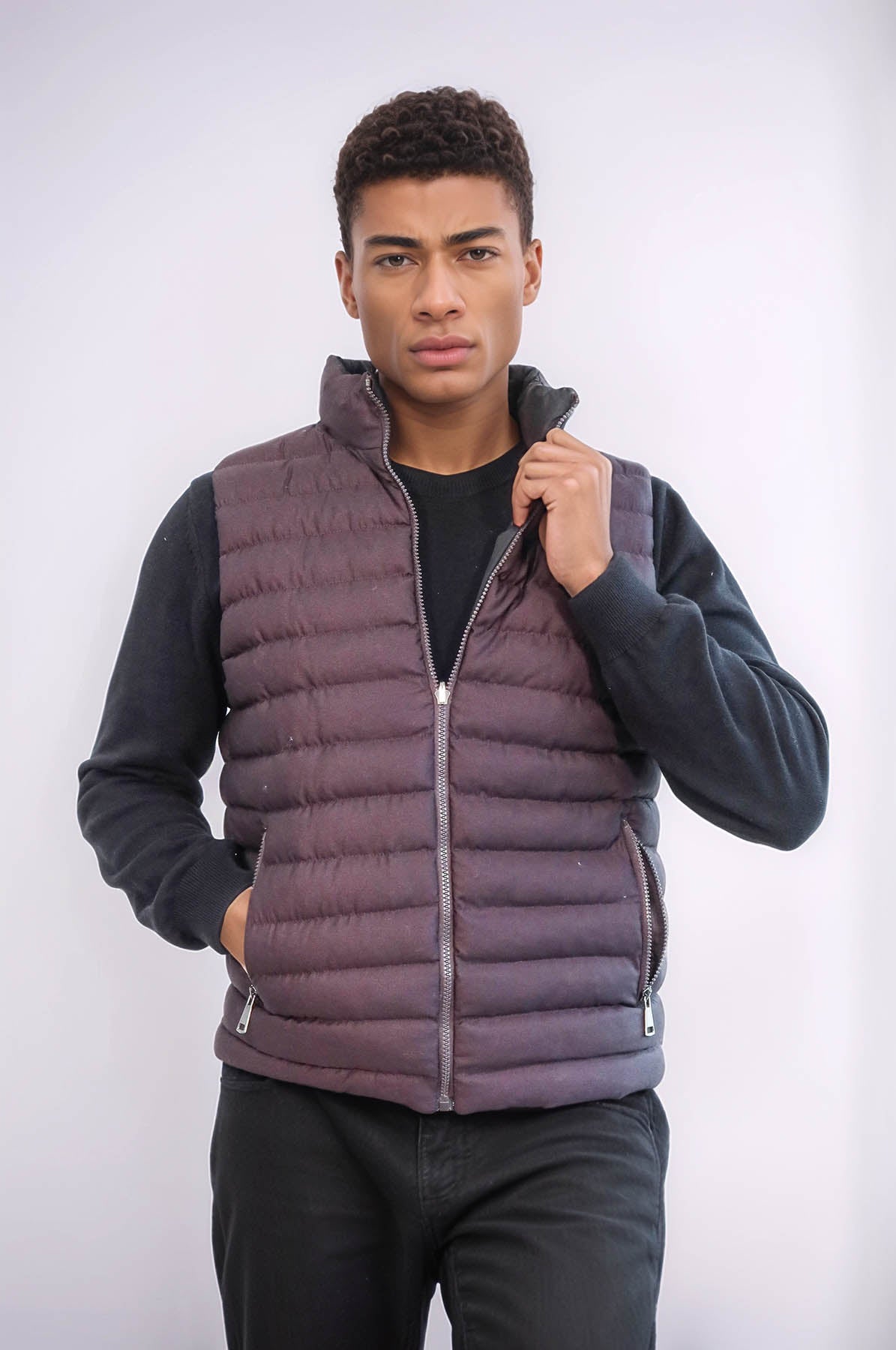 Reversible Puffer Brown Men Down Vest - Wessi