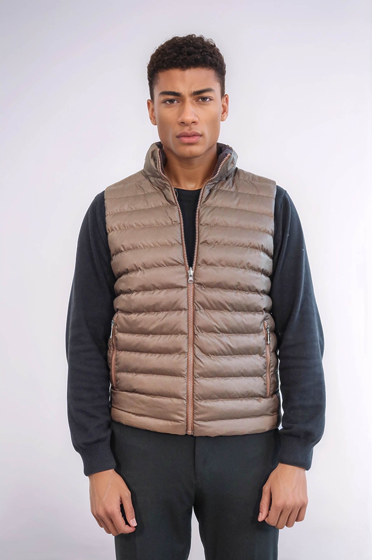 Reversible Puffer Brown Men Down Vest - Wessi