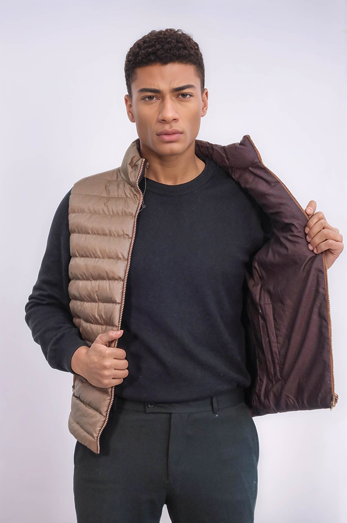 Reversible Puffer Brown Men Down Vest - Wessi