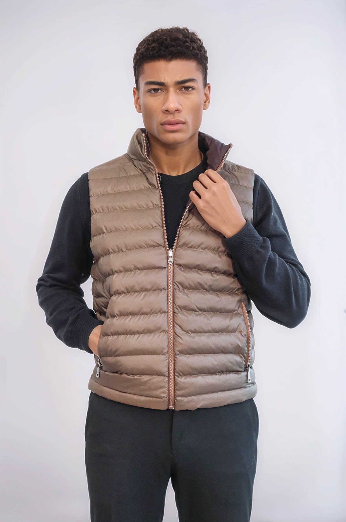 Reversible Puffer Brown Men Down Vest - Wessi