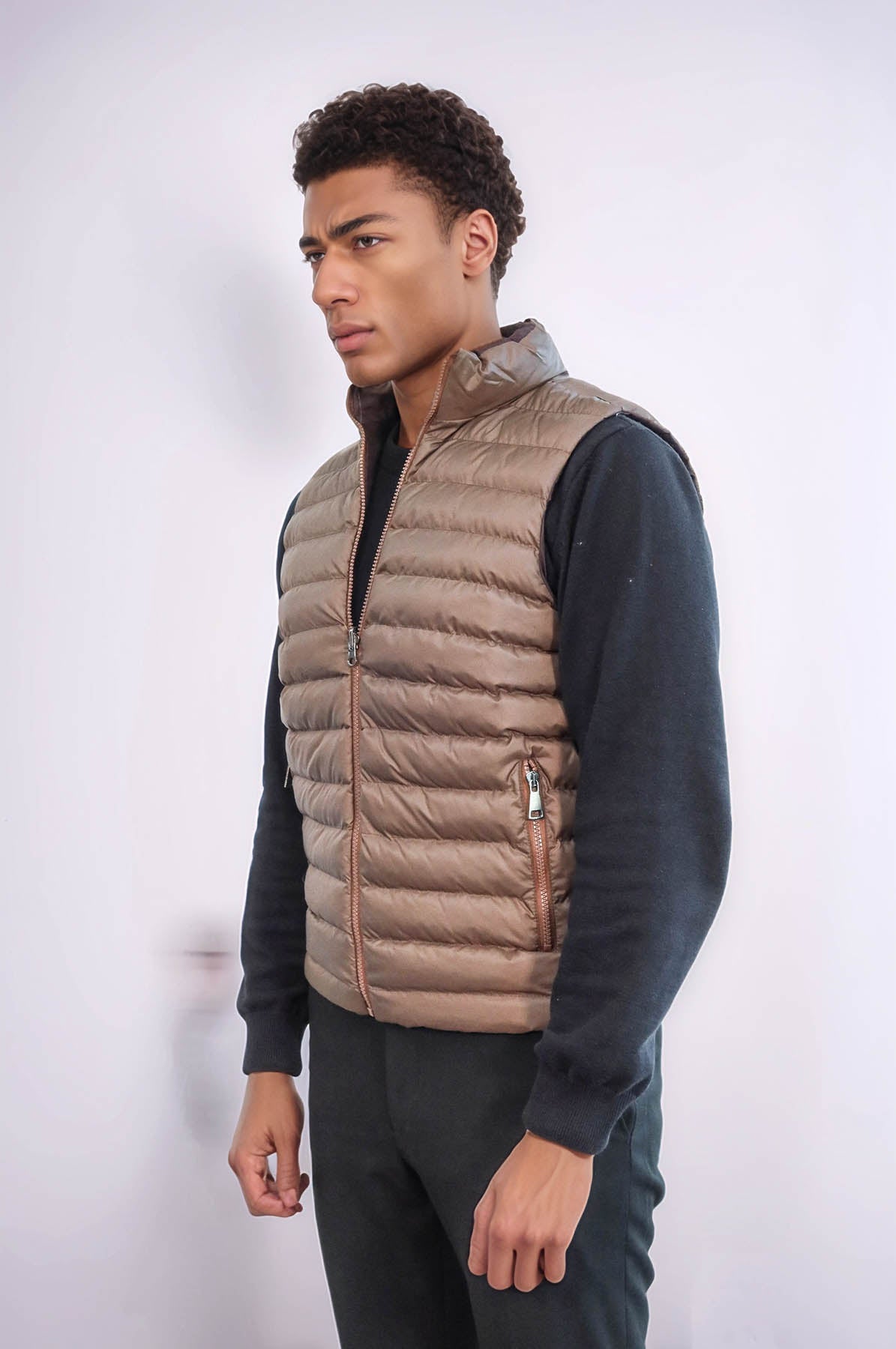 Reversible Puffer Brown Men Down Vest - Wessi