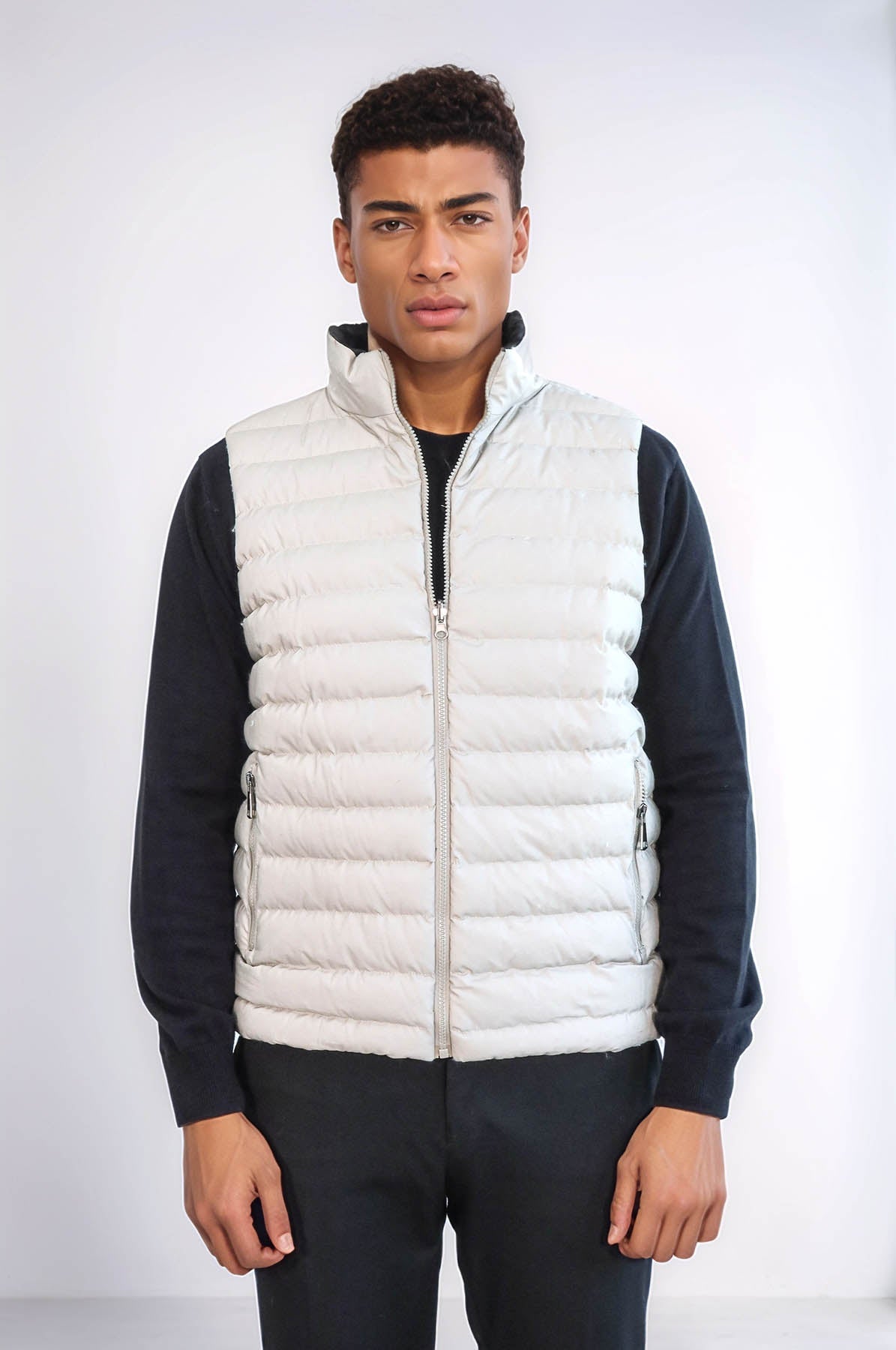 Reversible Puffer Cream Men Down Vest - Wessi