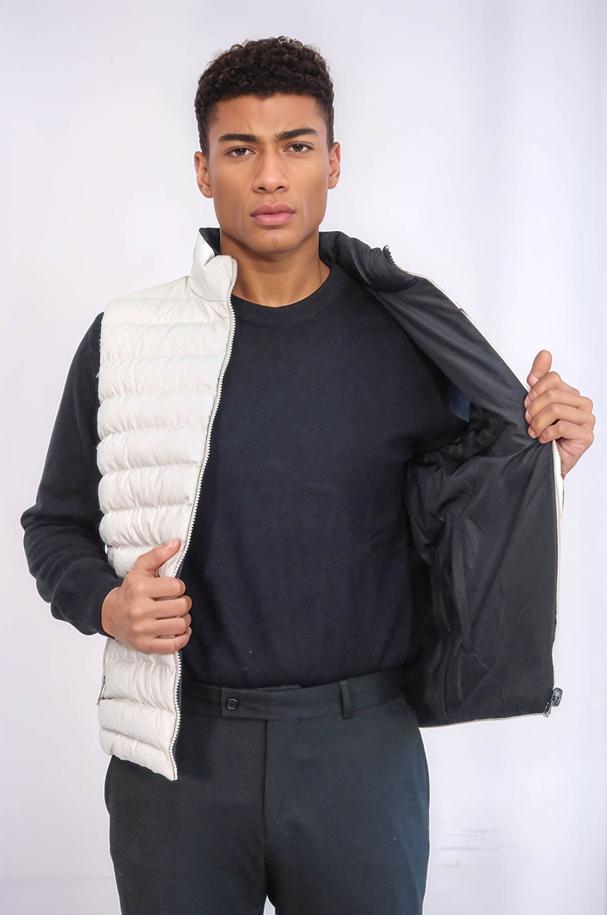 Reversible Puffer Cream Men Down Vest - Wessi