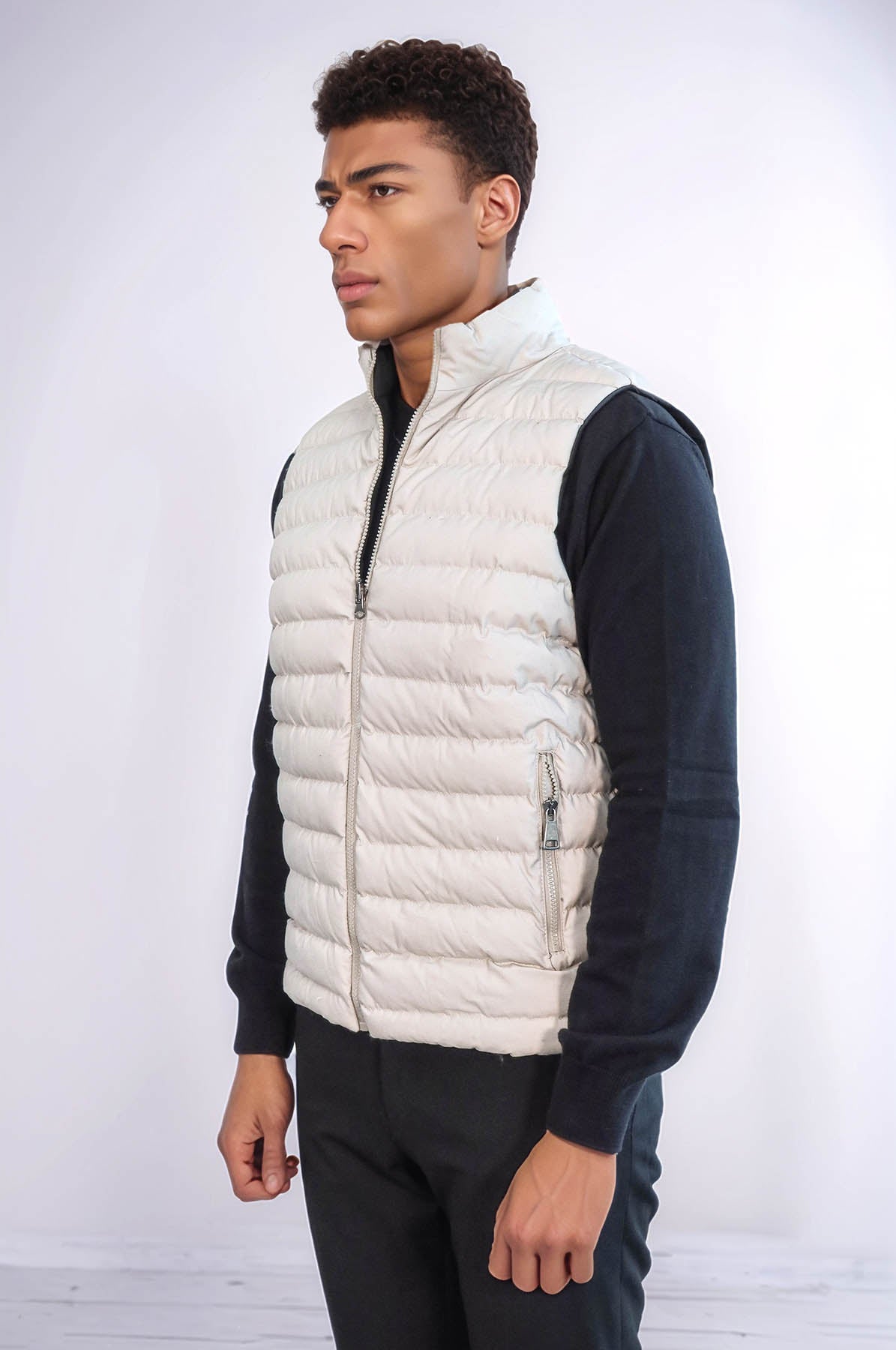 Reversible Puffer Cream Men Down Vest - Wessi