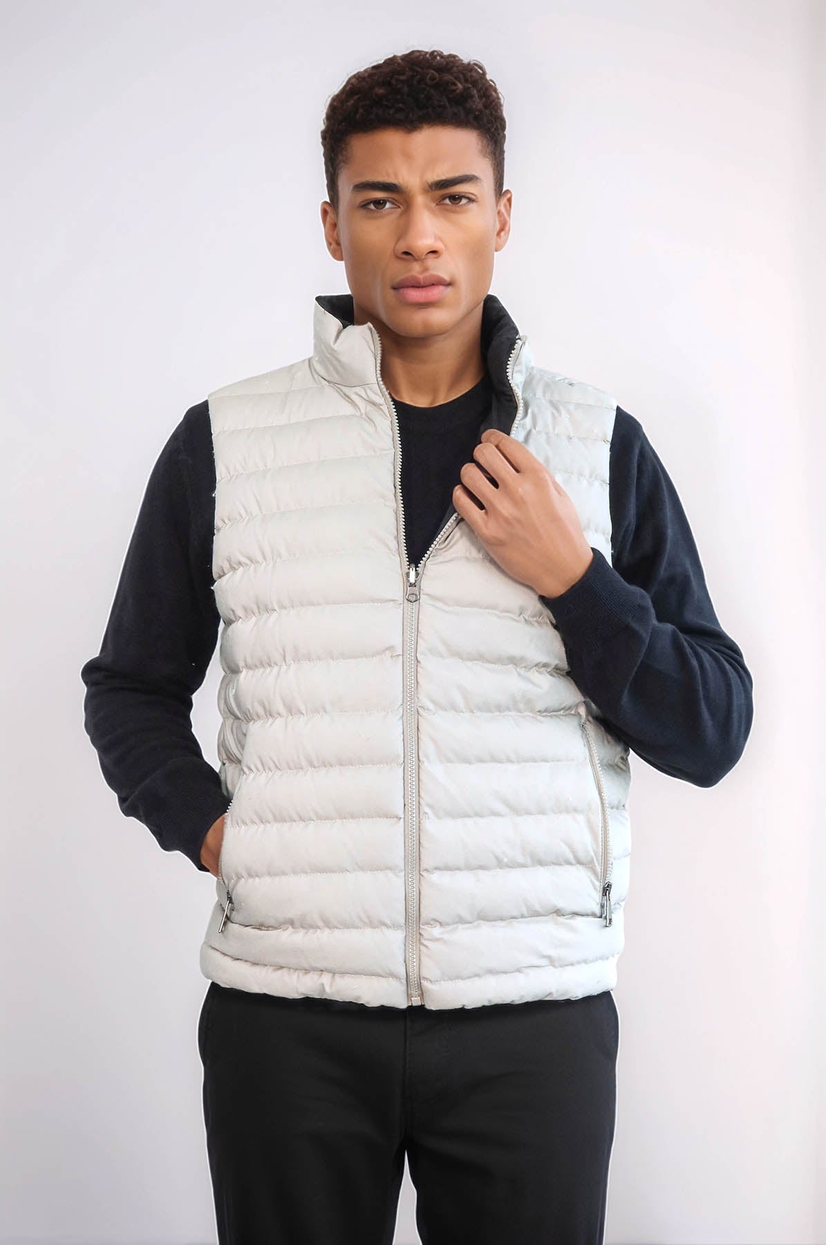 Reversible Puffer Cream Men Down Vest - Wessi
