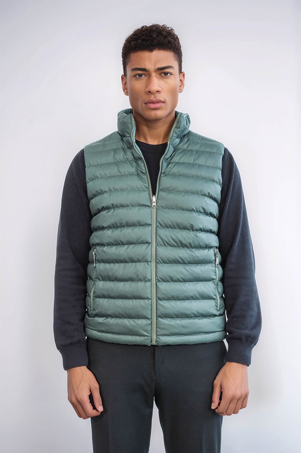 Reversible Puffer Oil Green Men Down Vest - Wessi