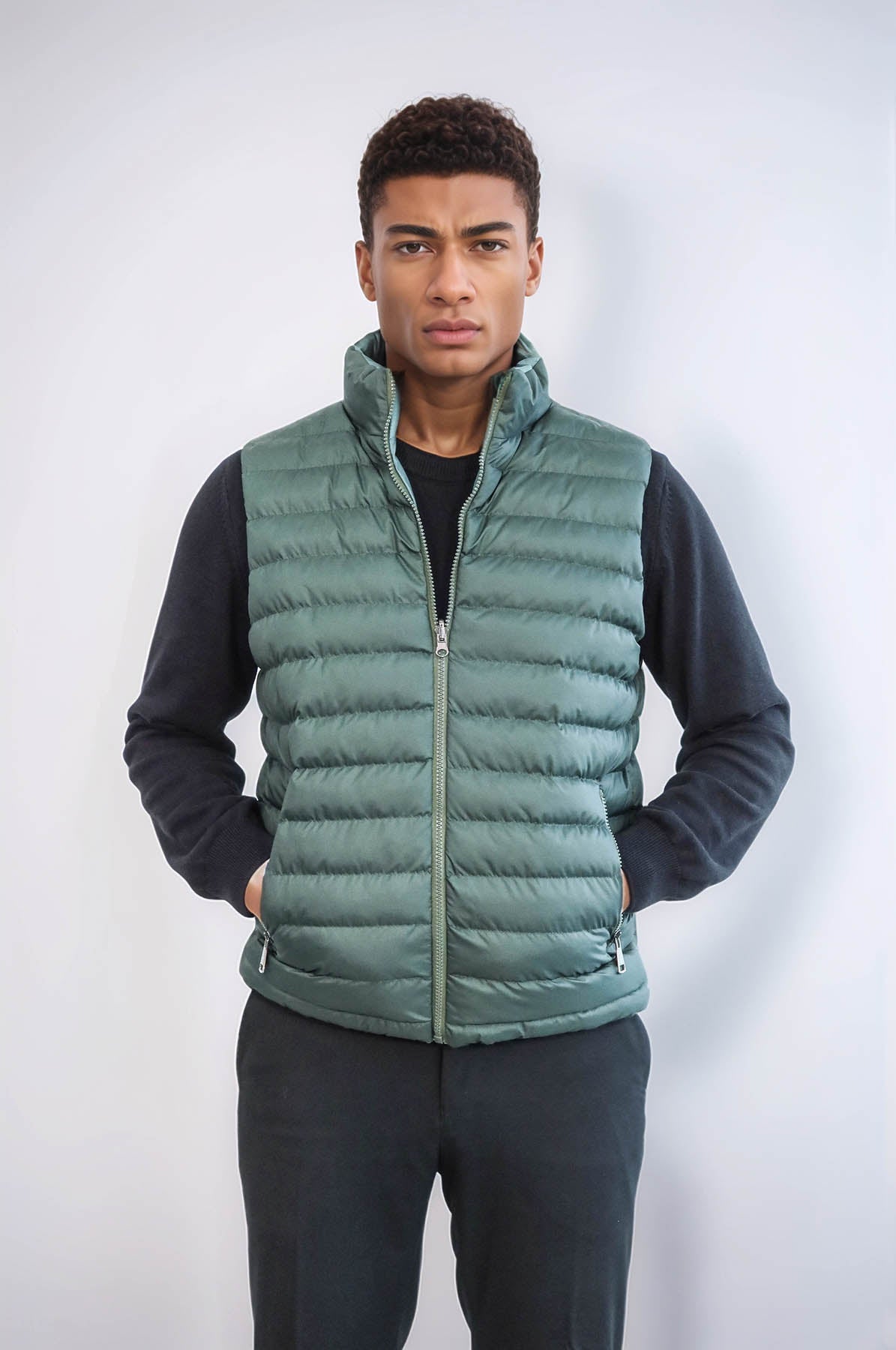 Reversible Puffer Oil Green Men Down Vest - Wessi