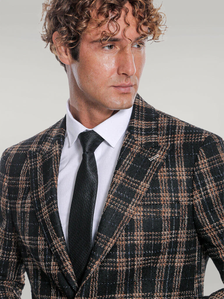 Plaid Slim Fit Black Men Blazer