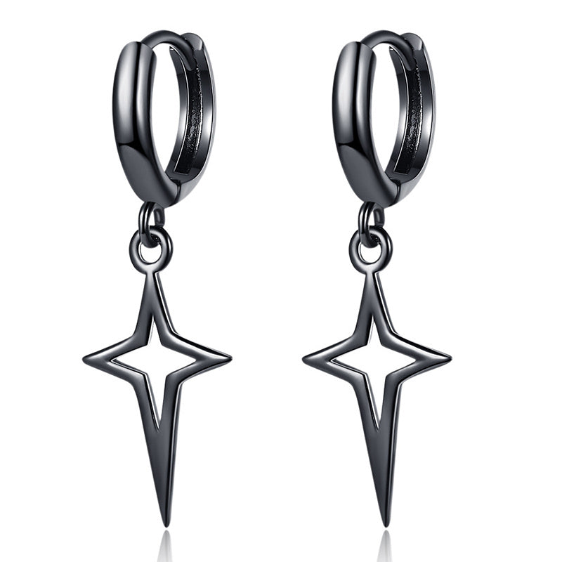 Punk Silver Black Star Cross Earrings