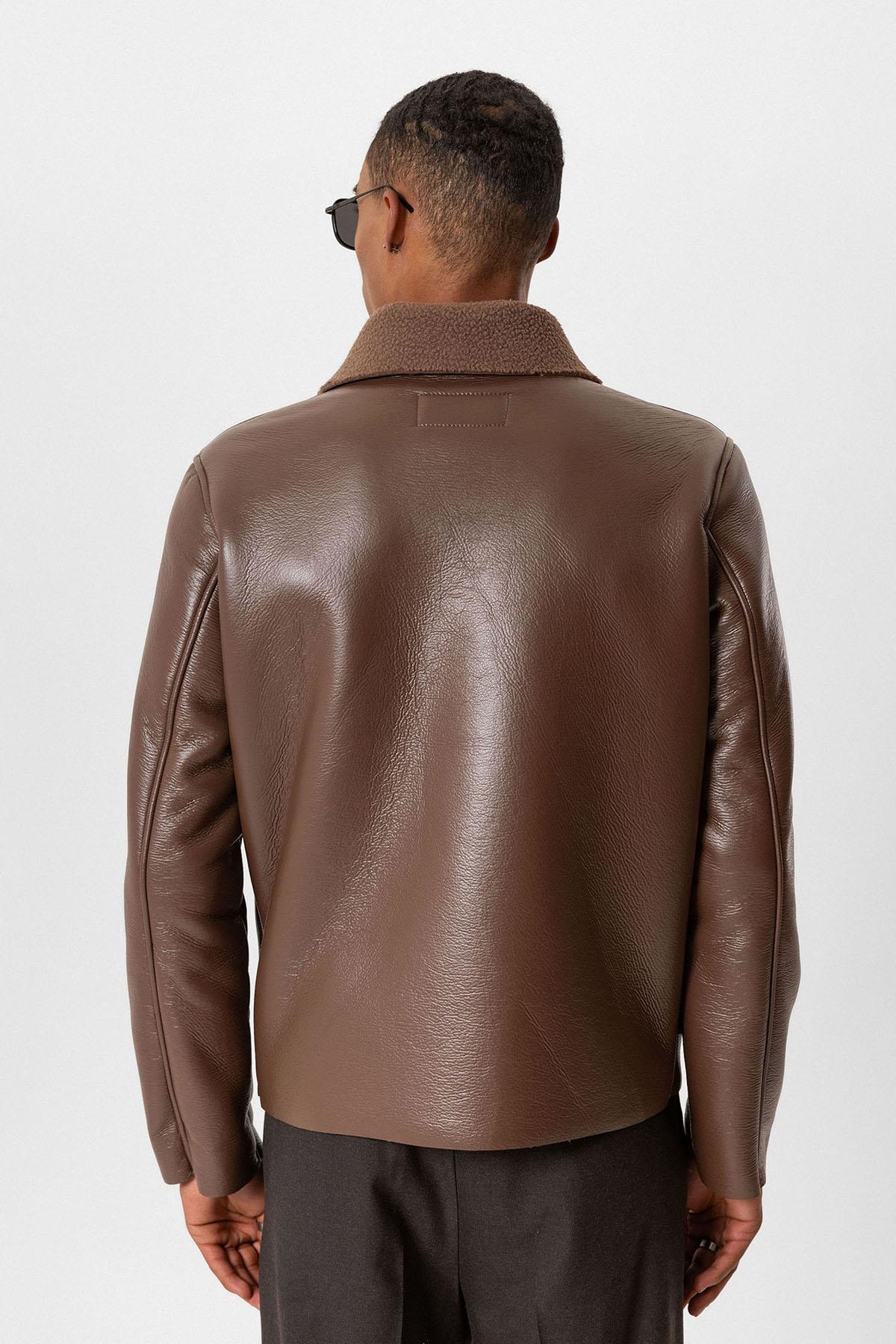 Light Brown Lined Faux Leather Men's Jacket