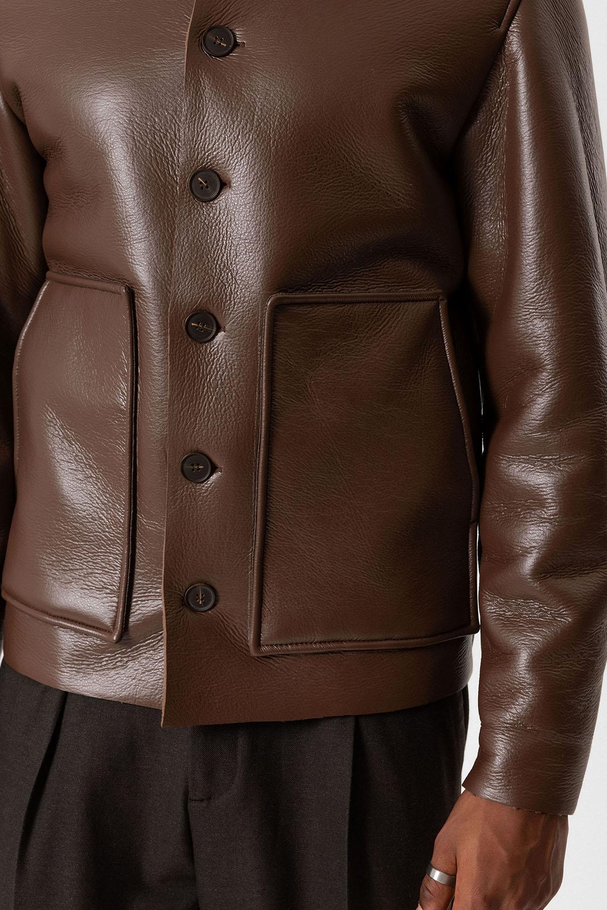 Light Brown Lined Faux Leather Men's Jacket