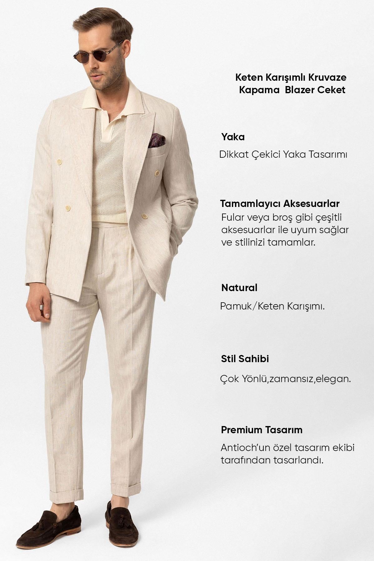 KOALA SYDNEY Men's Ecru-White Linen Blend Double-Breasted Jacket